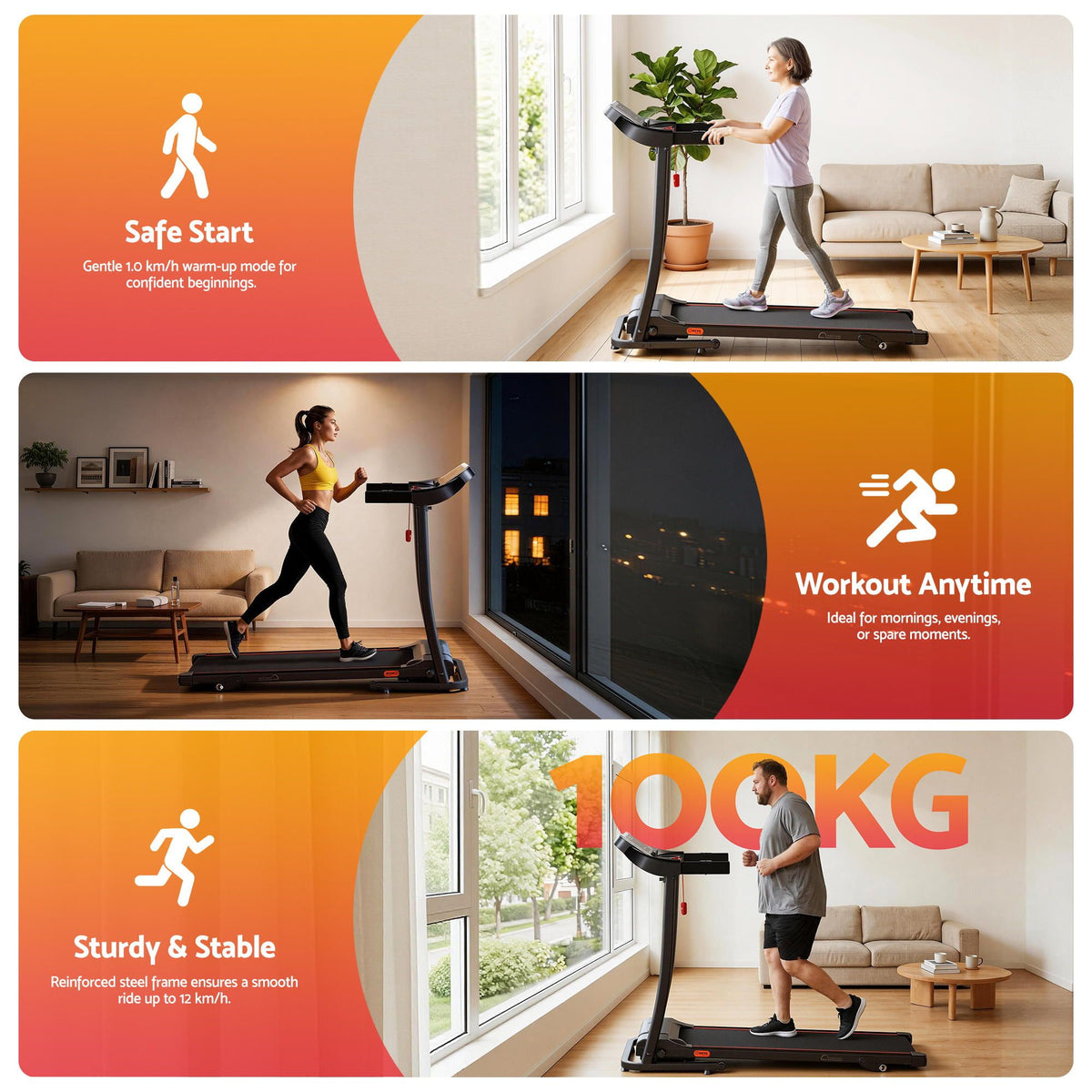 Everfit Electric Treadmill Home Gym with 3-Level Incline