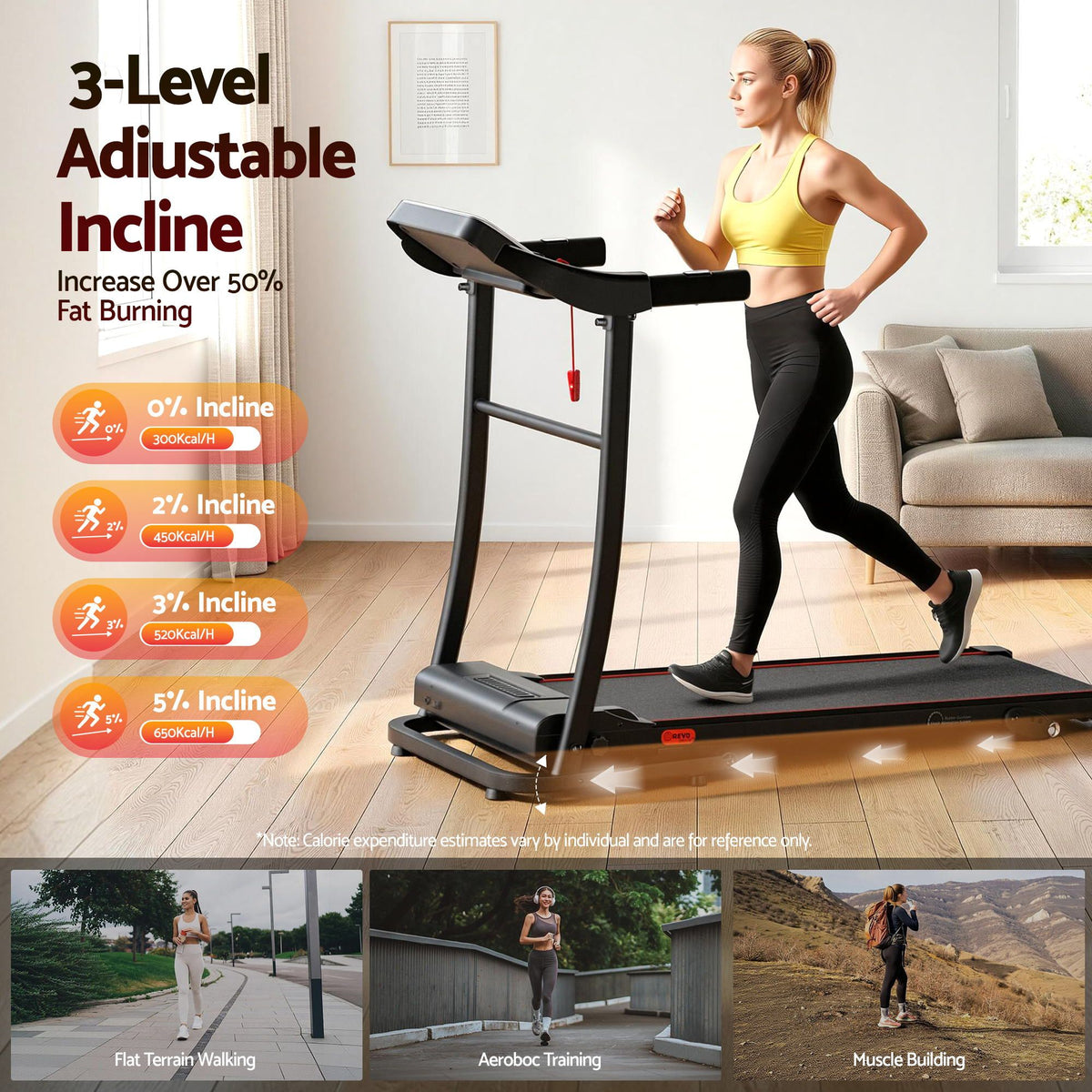 Everfit Electric Treadmill Home Gym with 3-Level Incline