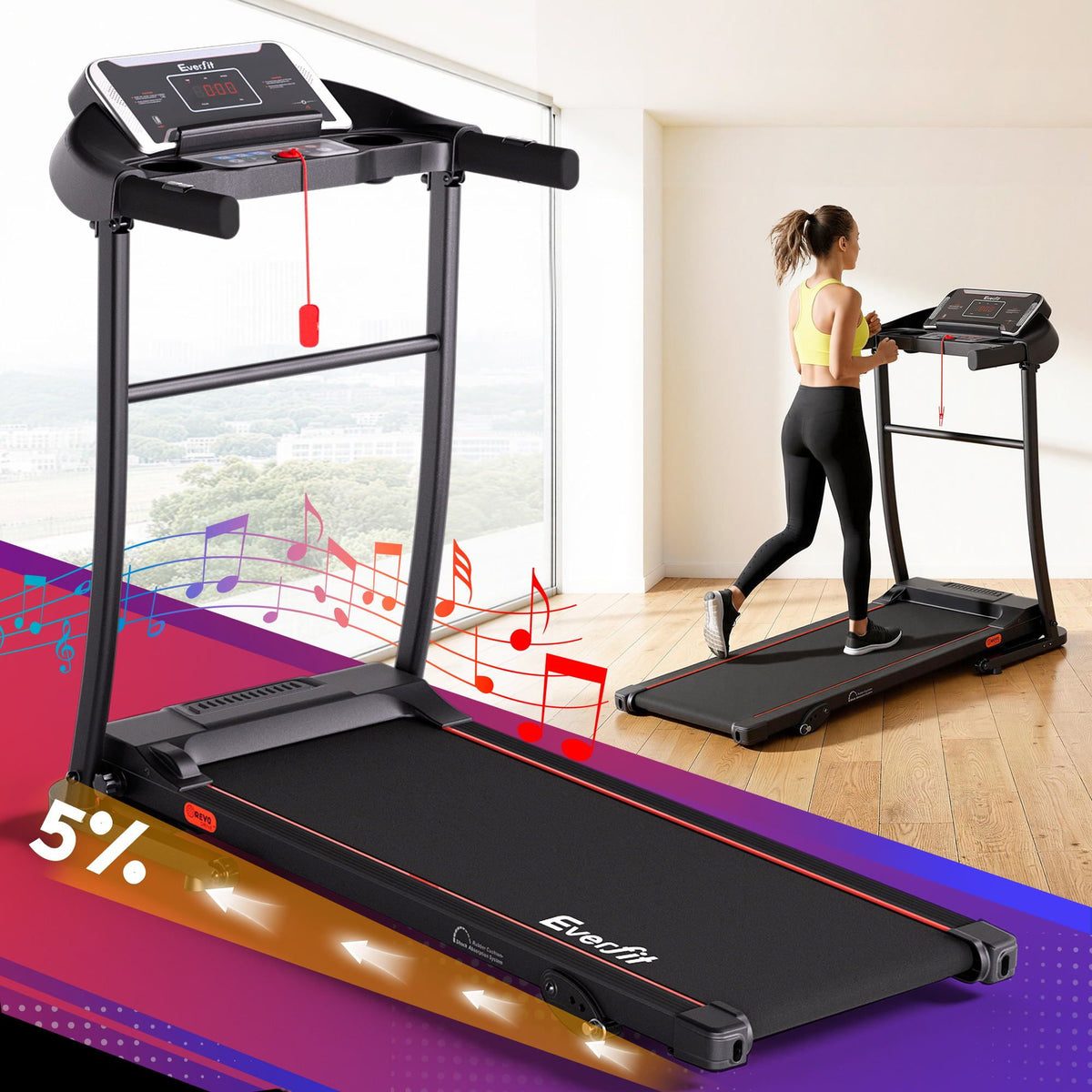 Everfit Electric Treadmill Home Gym with 3-Level Incline