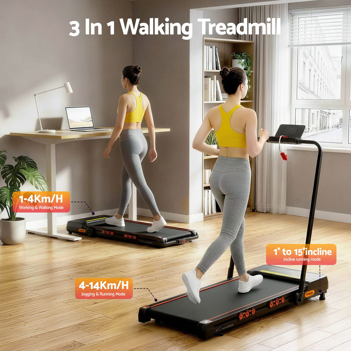 Everfit 3 in 1 Electric Walking Pad Treadmill with Auto Incline Black