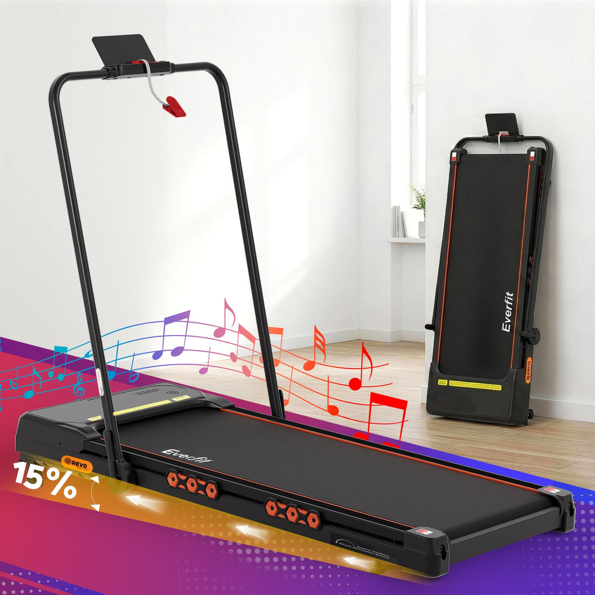 Everfit 3 in 1 Electric Walking Pad Treadmill with Auto Incline Black