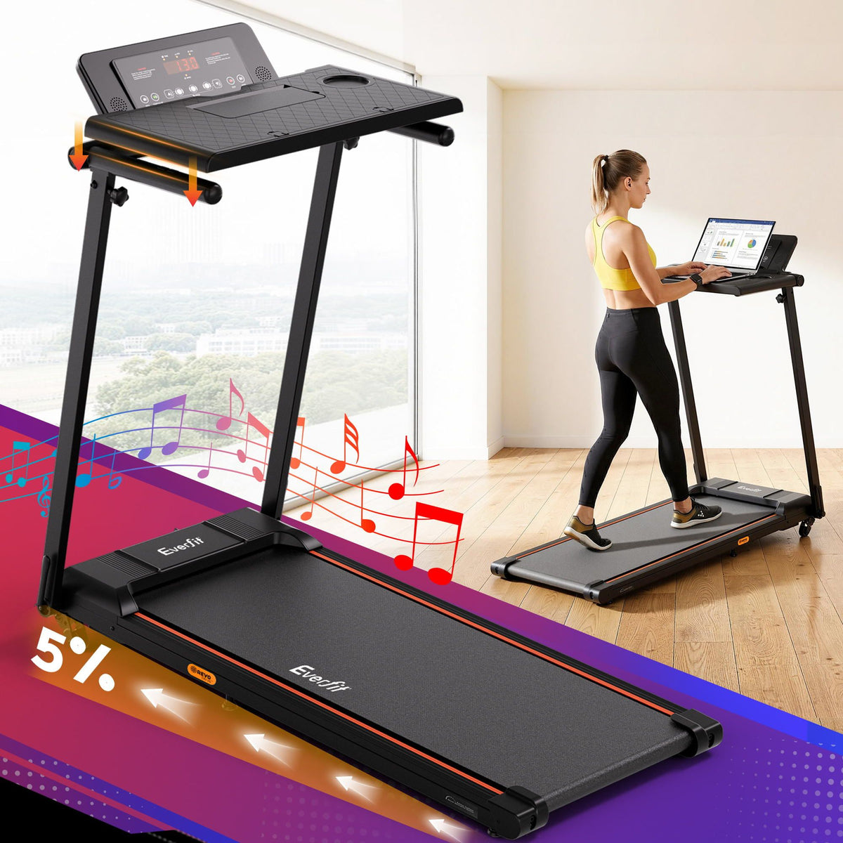 Everfit Electric Walking Pad Treadmill Foldable Incline Black