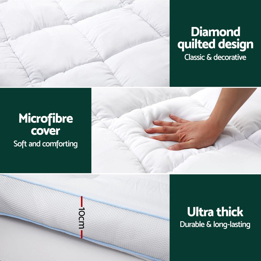 Giselle Bedding Mattress Topper Pillowtop Bamboo 10cm Queen