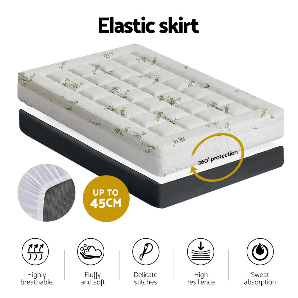 Giselle Bedding King Single Pillowtop Mattress Topper Bamboo 7.5cm White