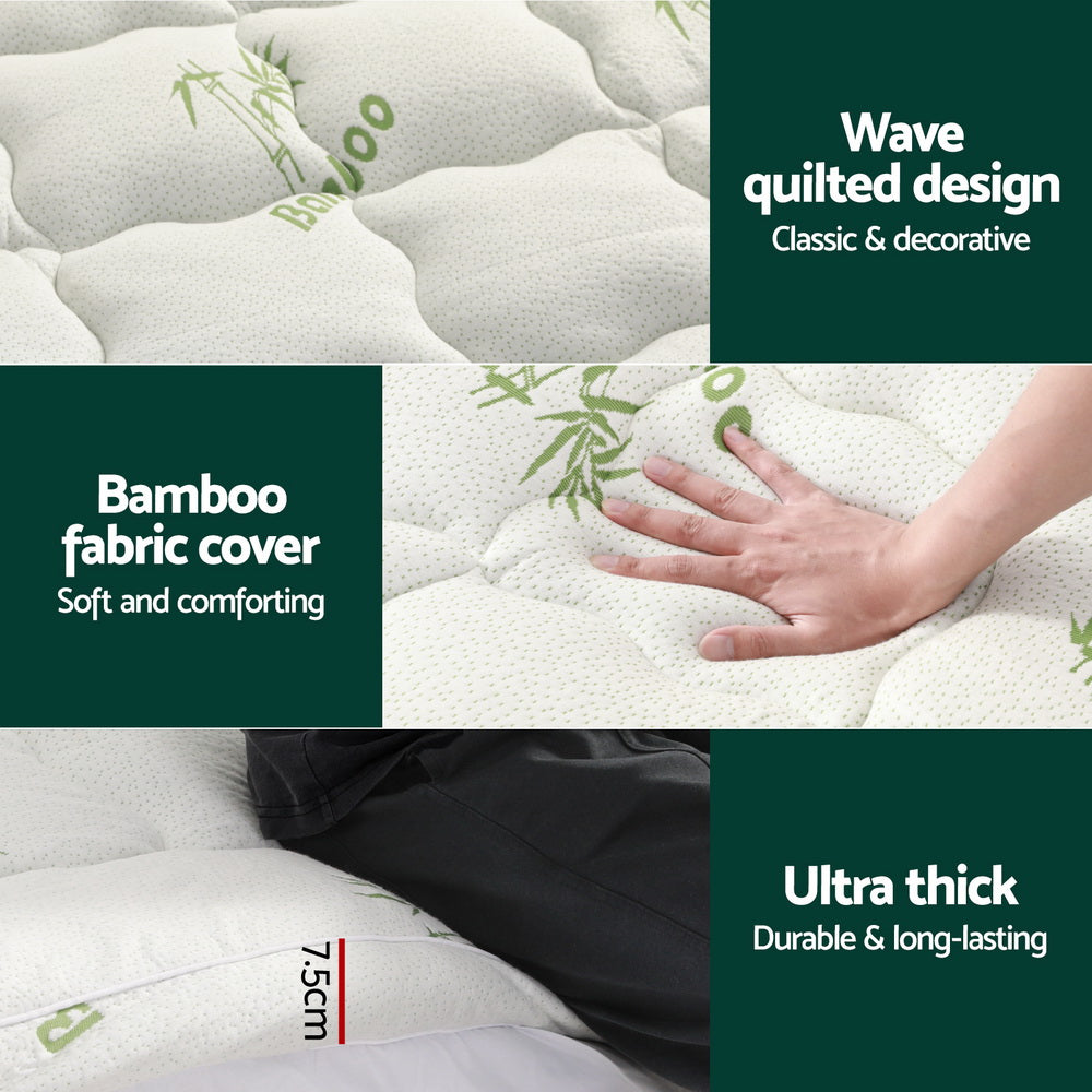 Giselle Bedding King Single Pillowtop Mattress Topper Bamboo 7.5cm White