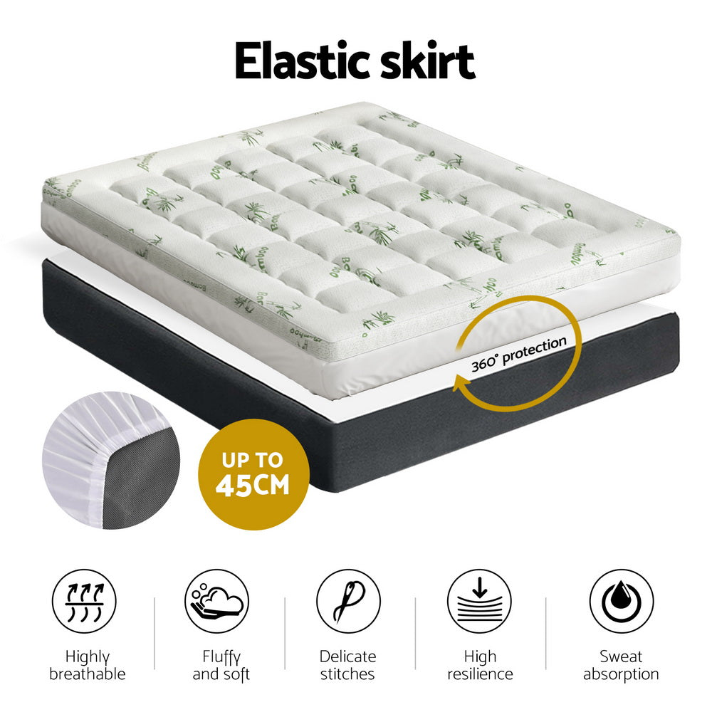 Giselle Queen Pillowtop Mattress Topper Bamboo 7.5cm White