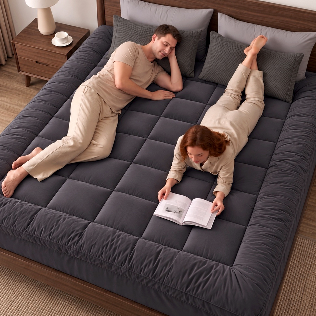 Giselle Bedding Double Bamboo Charcoal Mattress Topper 1000GSM