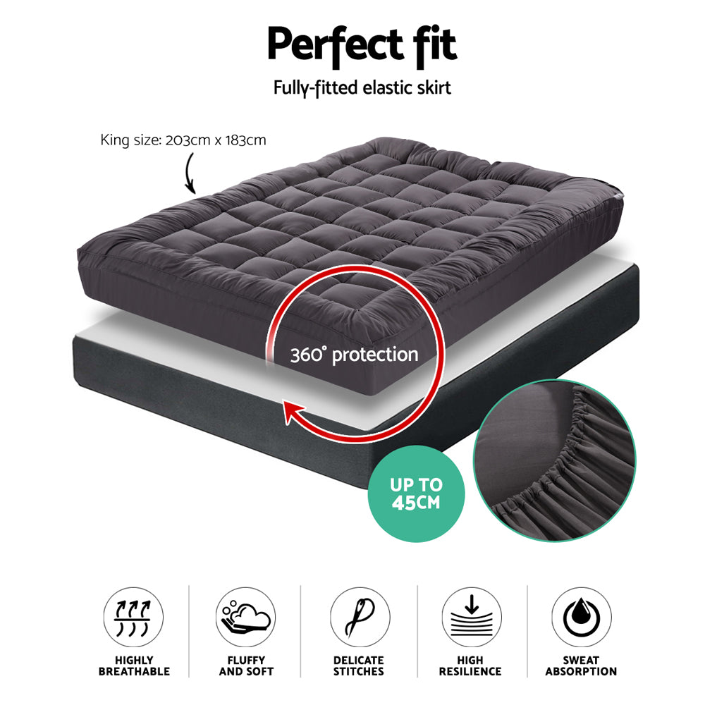 Giselle King Mattress Topper Pillowtop Bamboo Charcoal