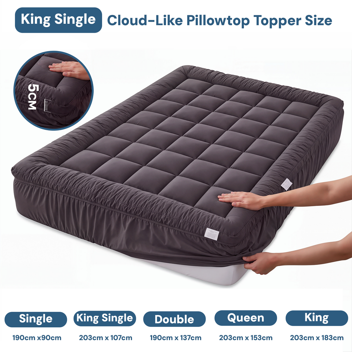 Giselle Bedding Bamboo Charcoal Mattress Topper 1000GSM King Single