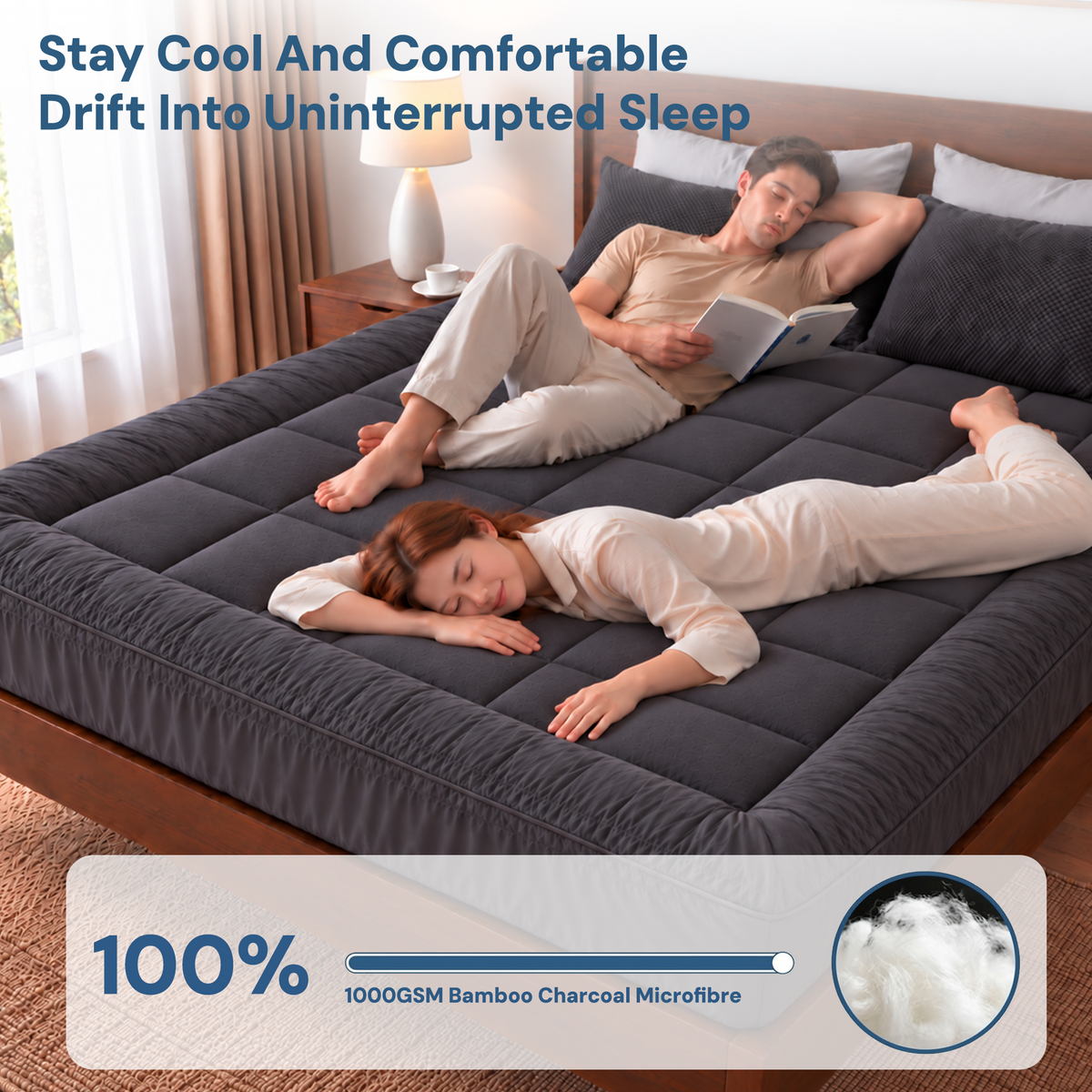Giselle Bedding Bamboo Charcoal Mattress Topper 1000GSM Queen
