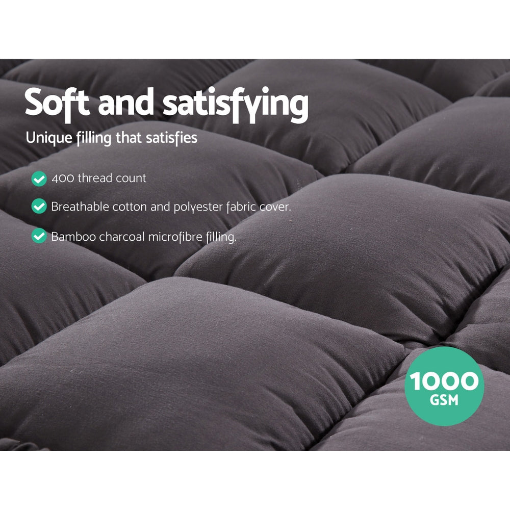 Giselle Queen Mattress Topper Pillowtop Bamboo Charcoal