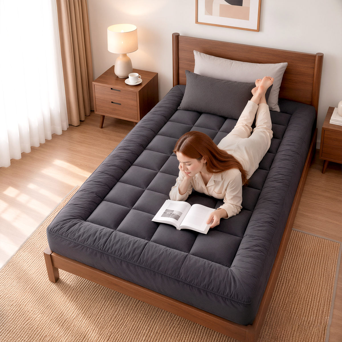 Giselle Bedding Single Bamboo Charcoal Pillowtop Mattress Topper 1000GSM