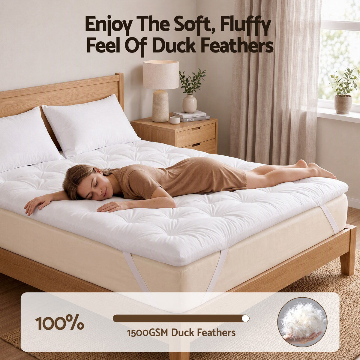 Giselle Queen Pillow Top Mattress Topper 1300GSM White Duck Feather For Old Bed Upgrade 5cm Thick