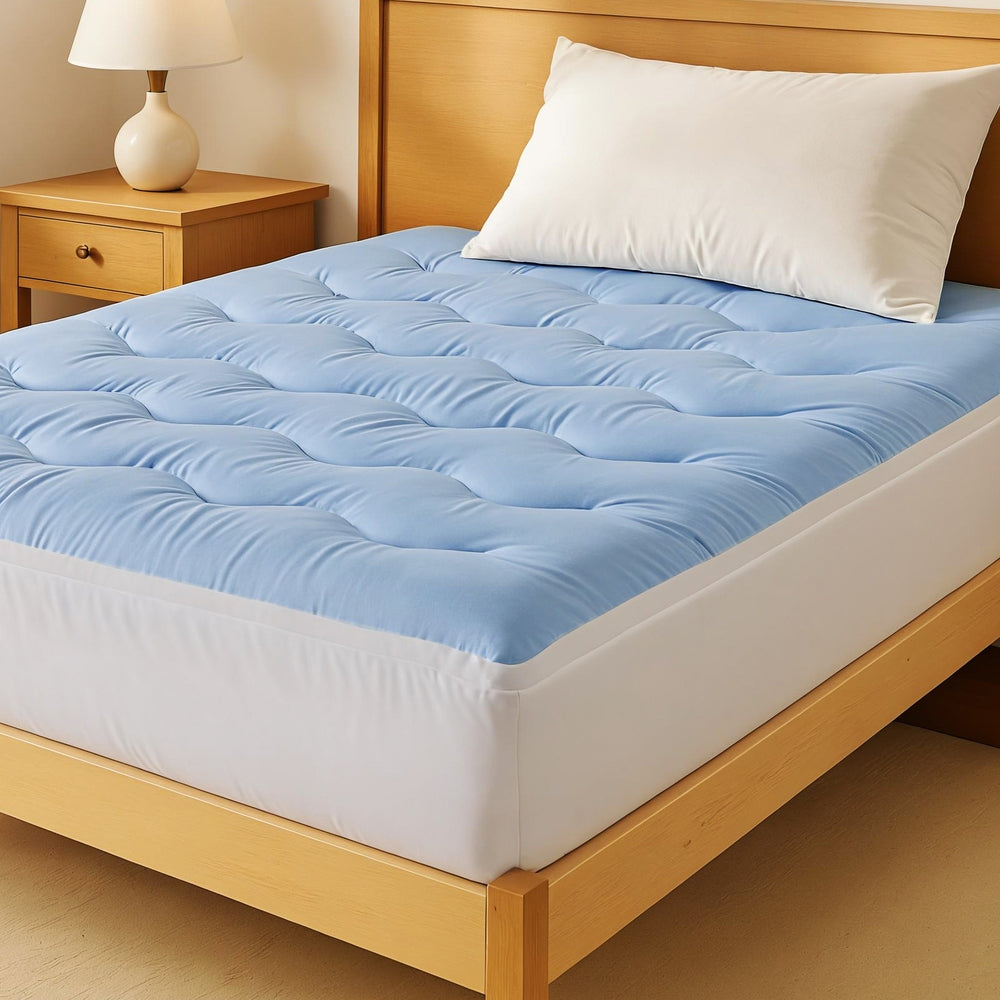 Giselle King Single Mattress Topper Double-Sided Pillowtop Blue & White