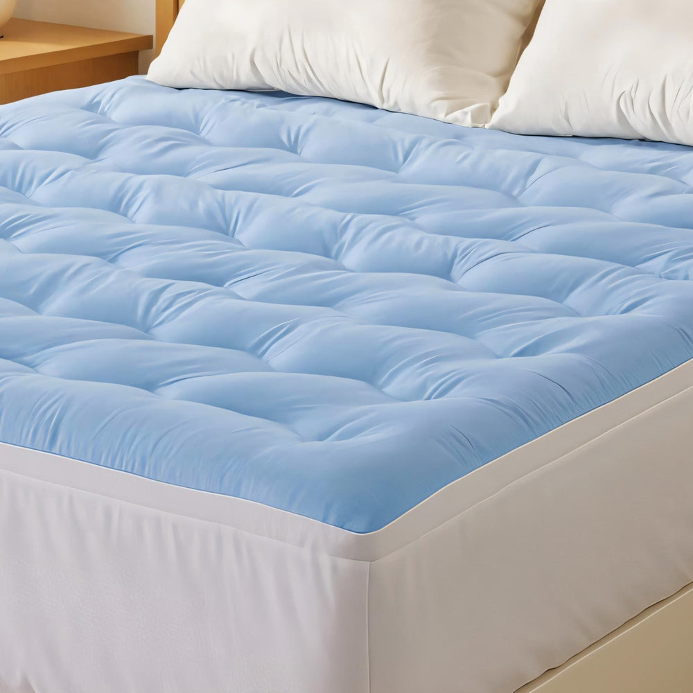 Giselle Queen Mattress Topper Double-Sided Pillowtop Blue & White