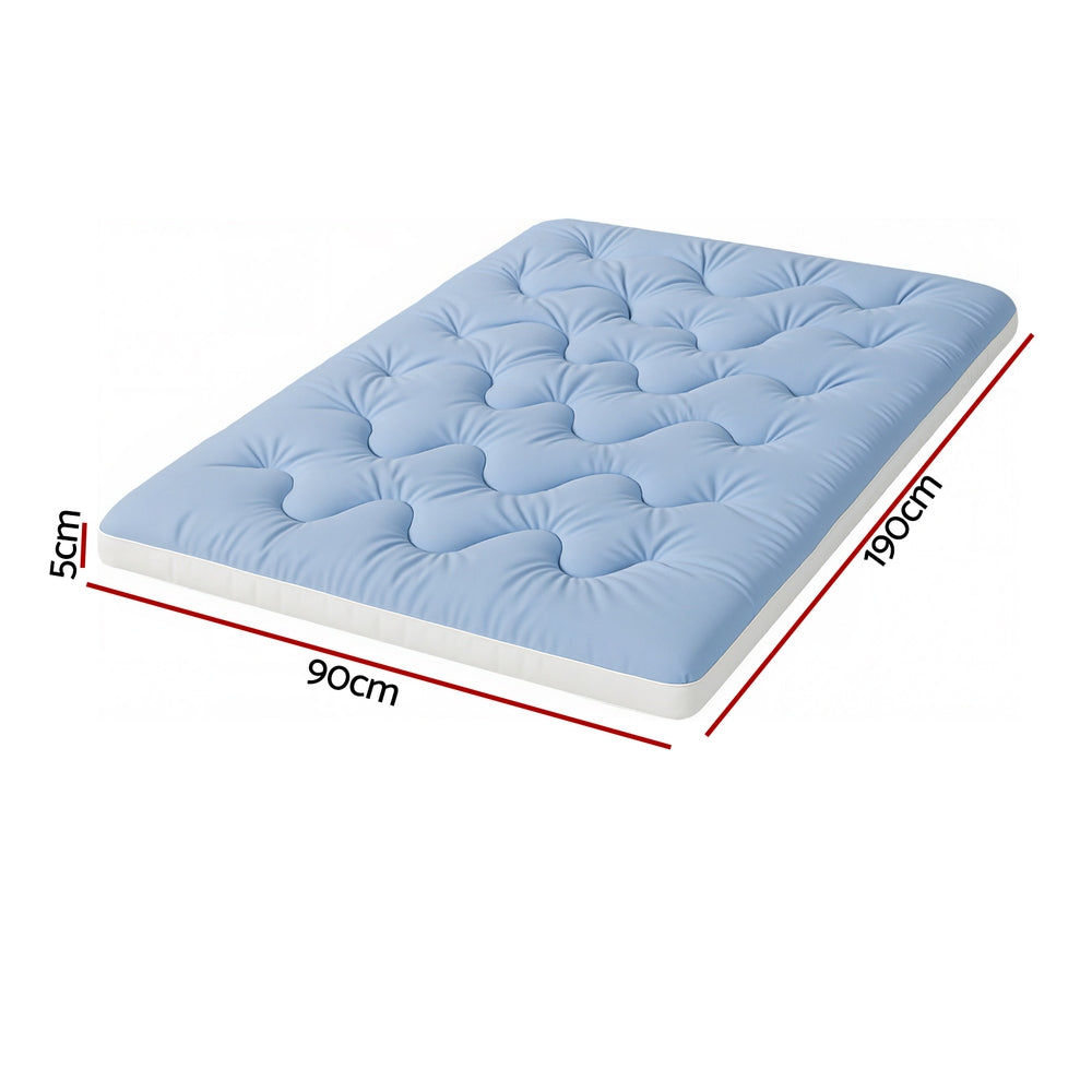 Giselle Single Mattress Topper 5cm Double-Sided Pillowtop Blue & White