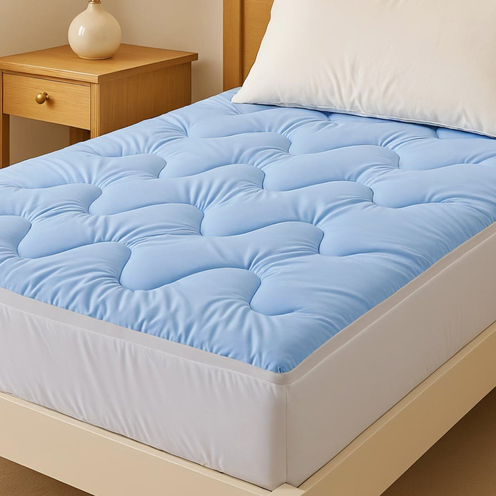 Giselle Single Mattress Topper 5cm Double-Sided Pillowtop Blue & White