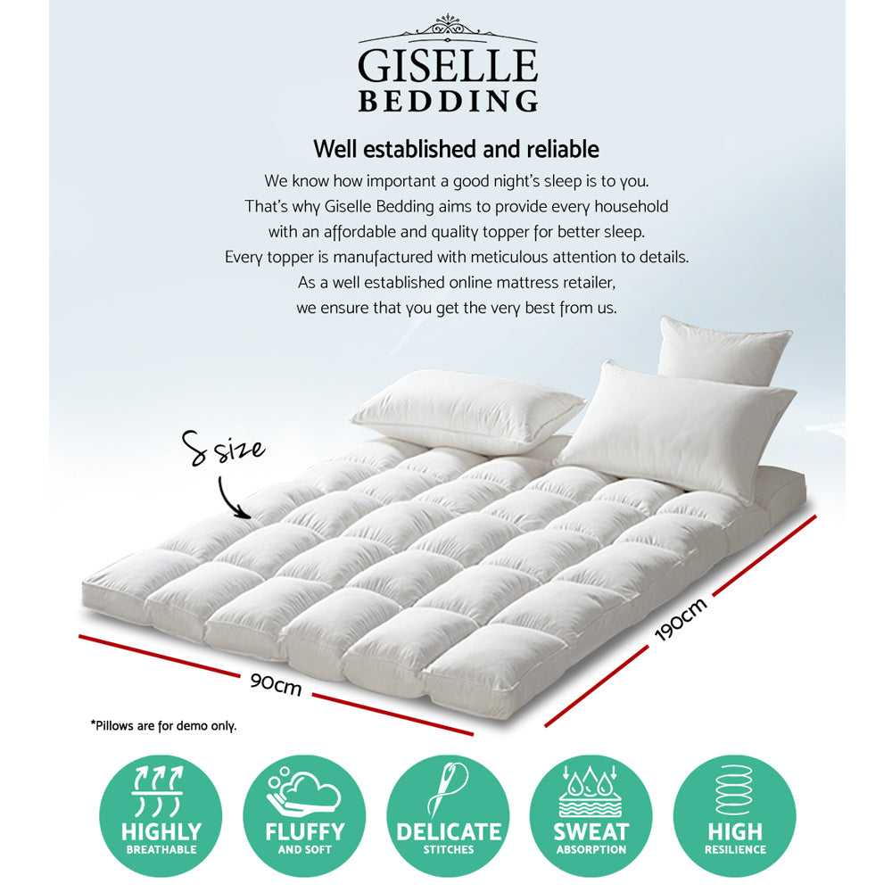 Giselle Single Mattress Topper Pillowtop Protector Anti-Allergy