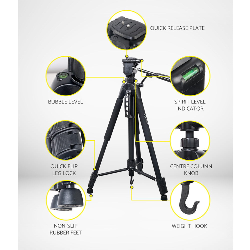 Weifeng 160cm Professional Camera Tripod DSLR Adjustable Black