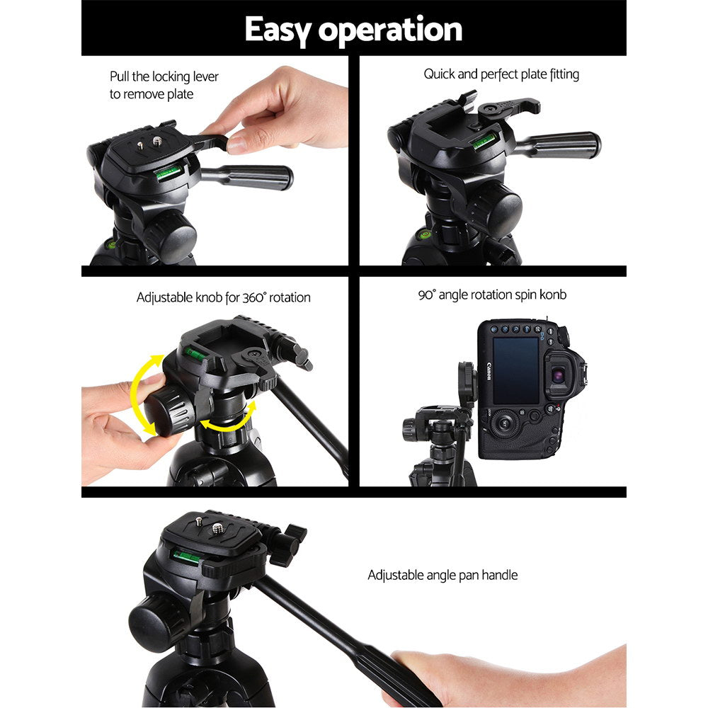 Weifeng 160cm Professional Camera Tripod DSLR Adjustable Black