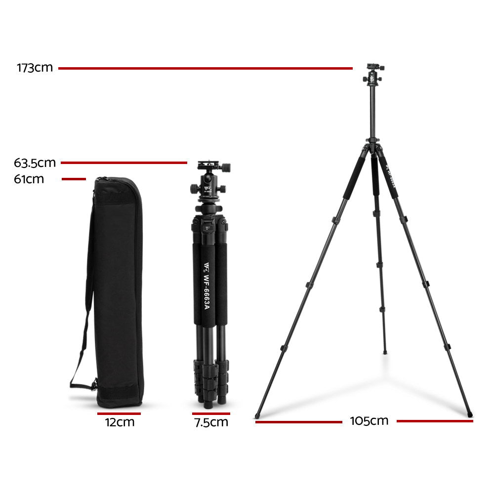 Weifeng Adjustable Camera Tripod 64-173cm DSLR Travel Magnesium Alloy