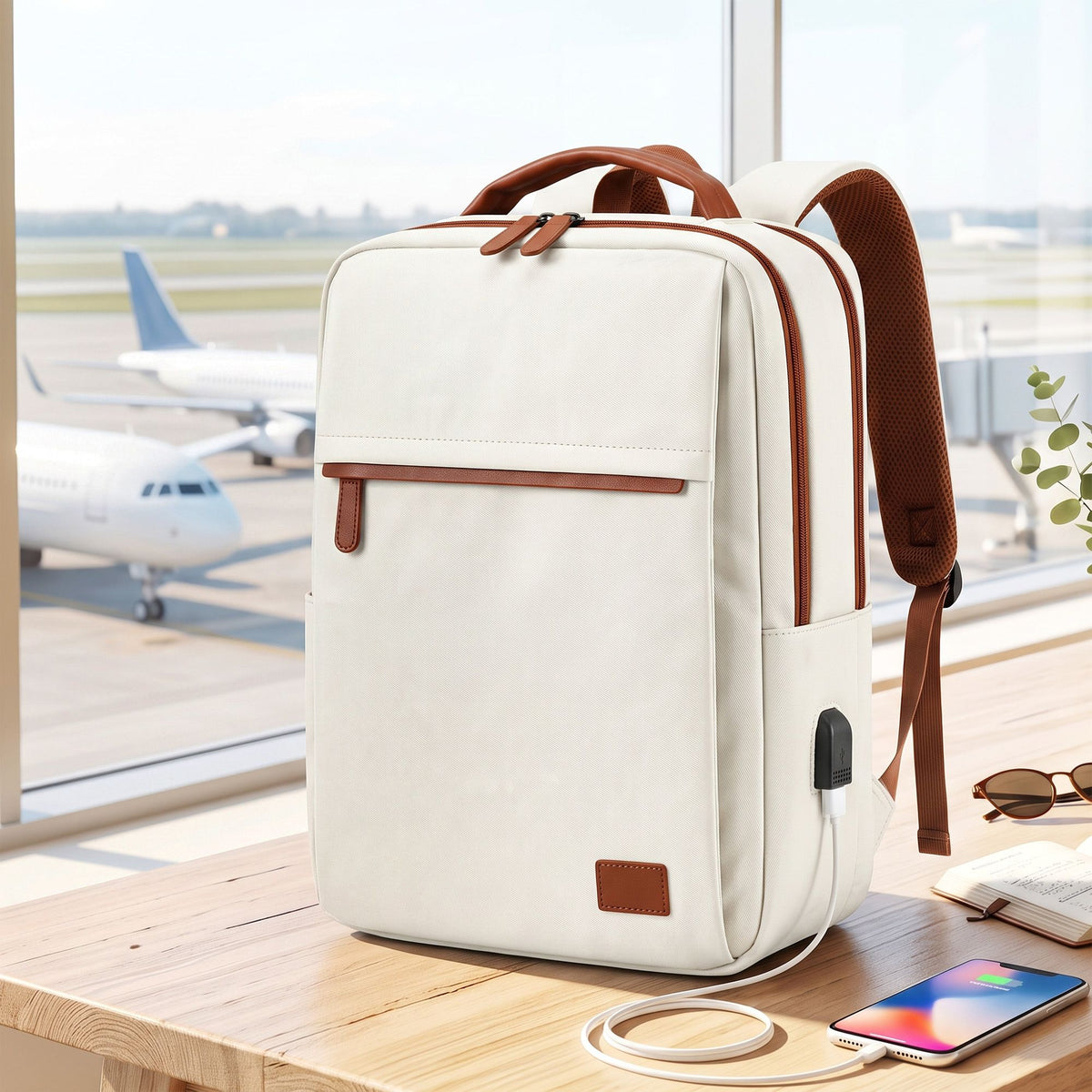 Wanderlite 20L Travel Laptop Backpack Carry On Work Bag with USB Port for Airlines Outdoor Business Beige