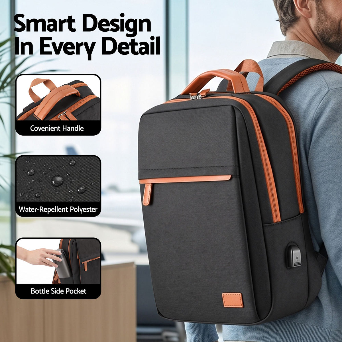 Wanderlite 20L Travel Laptop Backpack Carry On Work Bag with USB Port for Airlines Outdoor Business Black