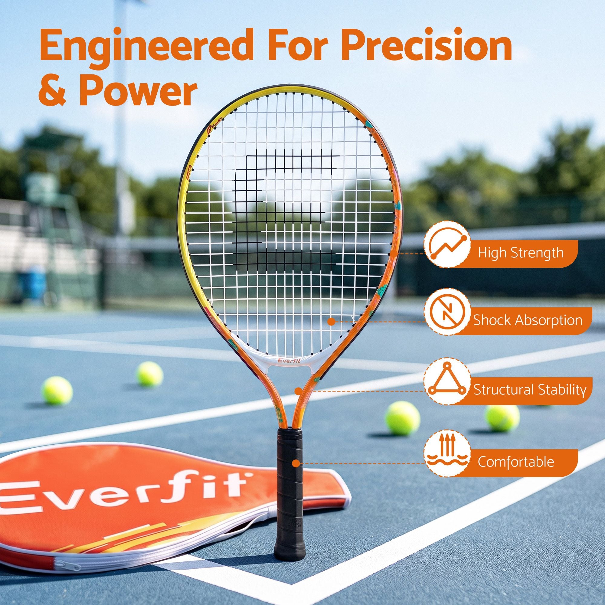 Everfit 23 Inch Tennis Racket Lightweight 200g for Adult and Junior Players Orange