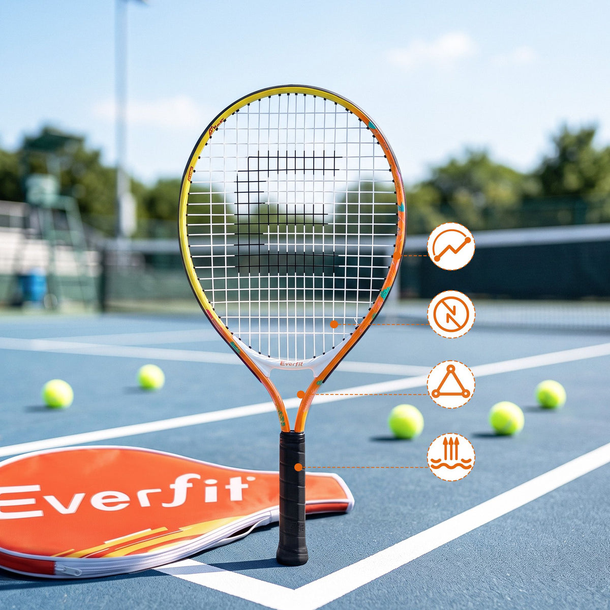 Everfit 23 Inch Tennis Racket Set of 2 Pack Lightweight Cushioned Grip Orange