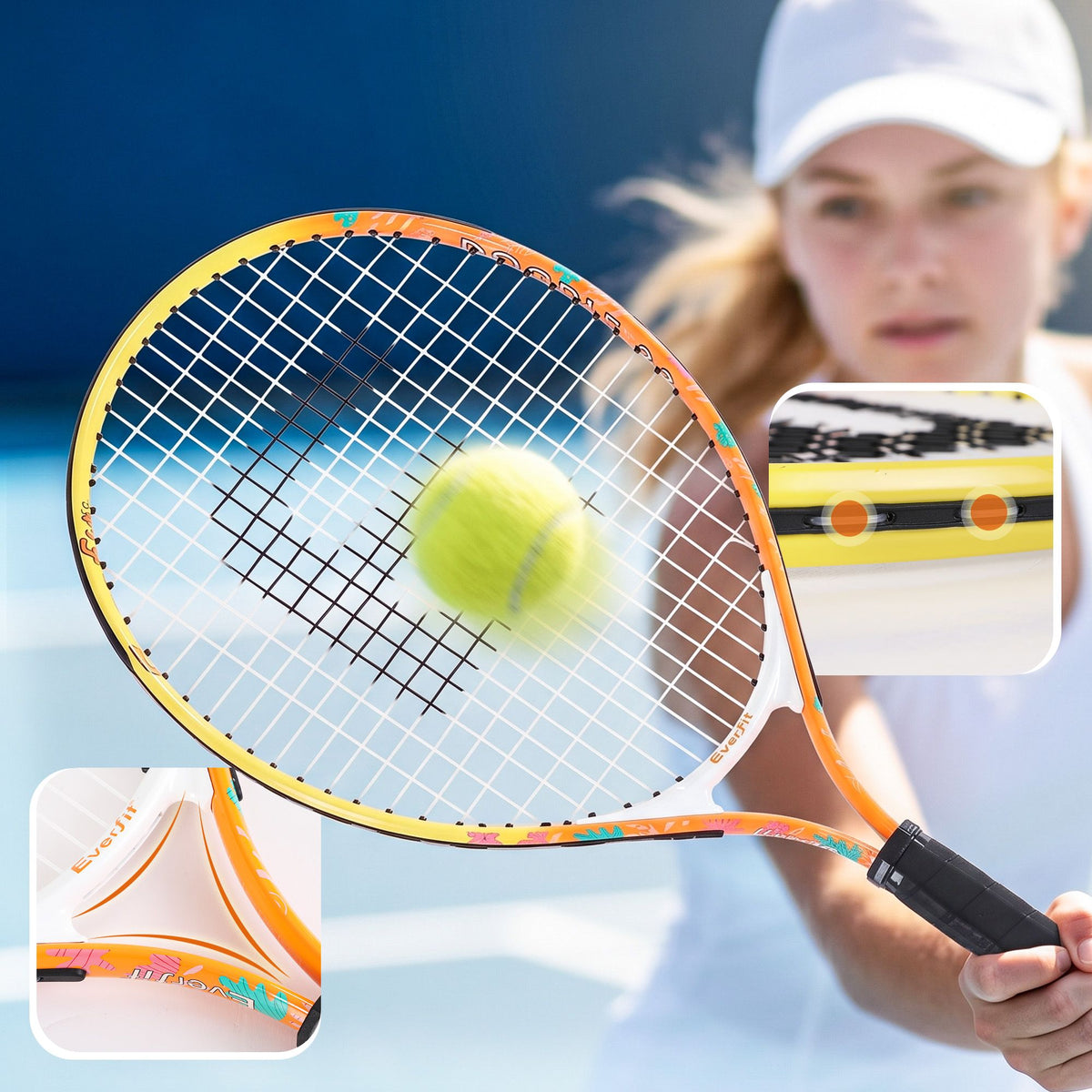 Everfit 23 Inch Tennis Racket Set of 2 Pack Lightweight Cushioned Grip Orange