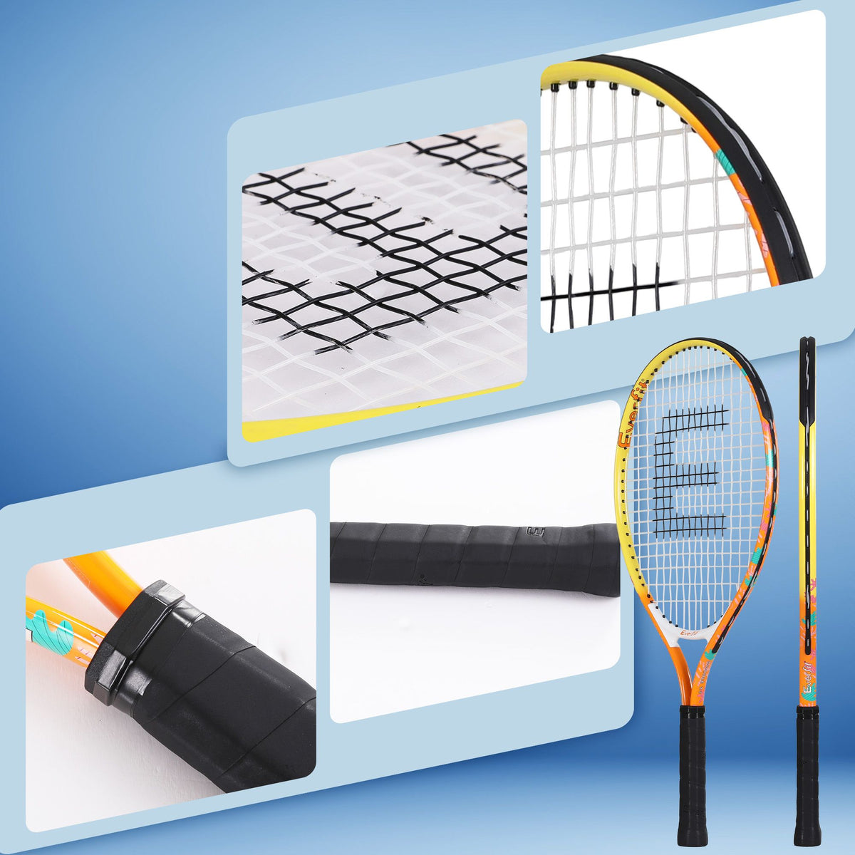 Everfit 23 Inch Tennis Racket Set of 2 Pack Lightweight Cushioned Grip Orange