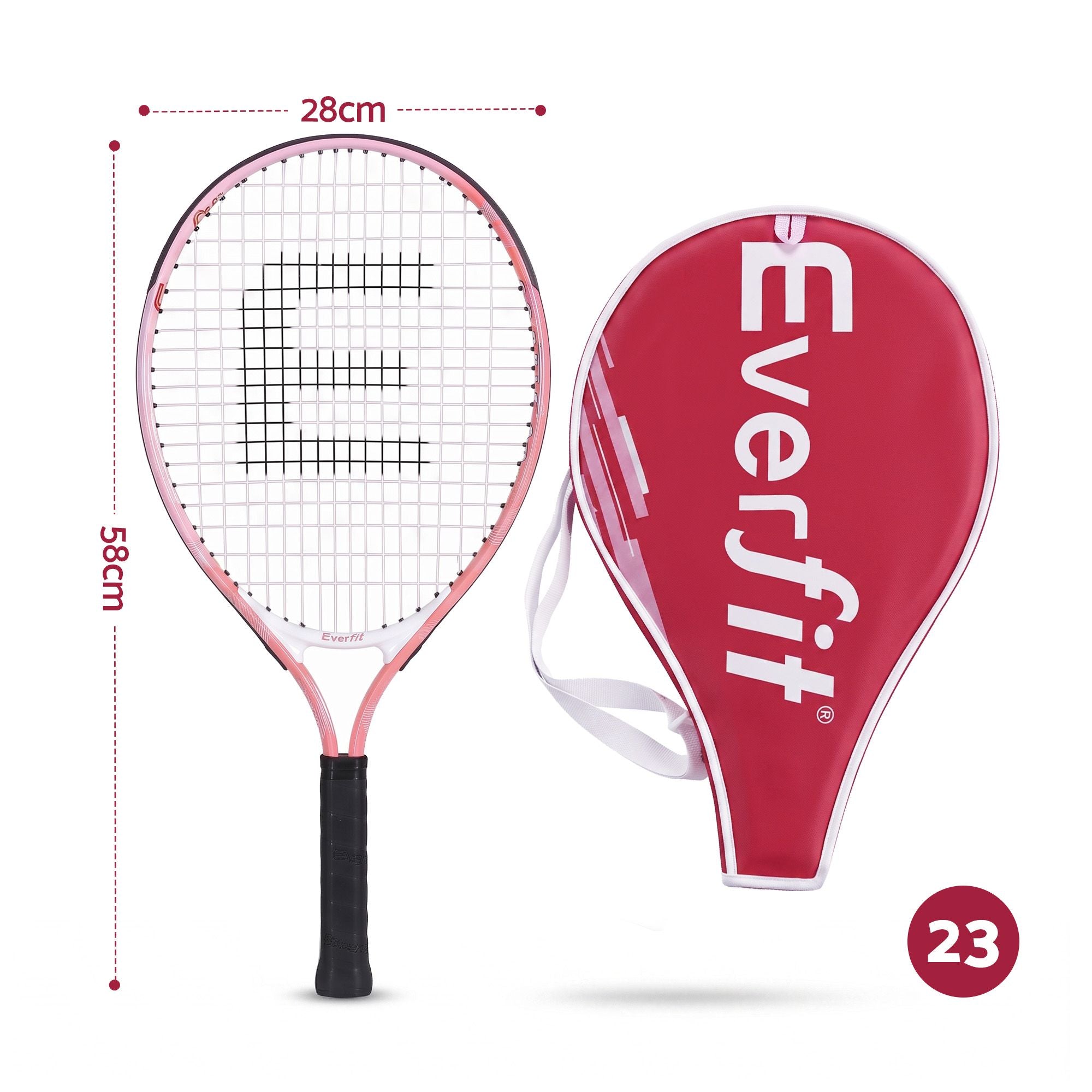 Title Everfit 23 Inch Tennis Racket Lightweight 200g for Adult and Junior Players Pink
