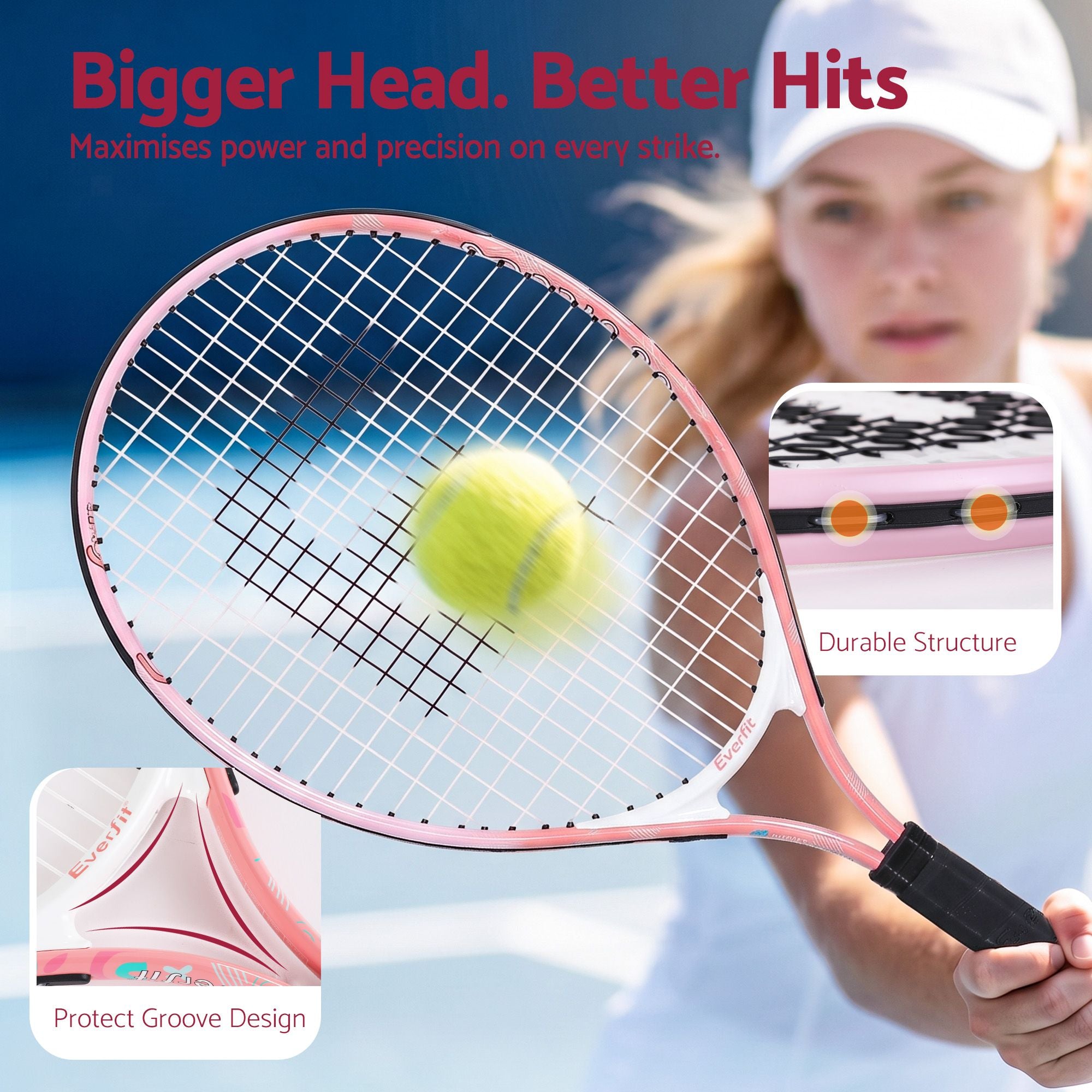 Title Everfit 23 Inch Tennis Racket Lightweight 200g for Adult and Junior Players Pink