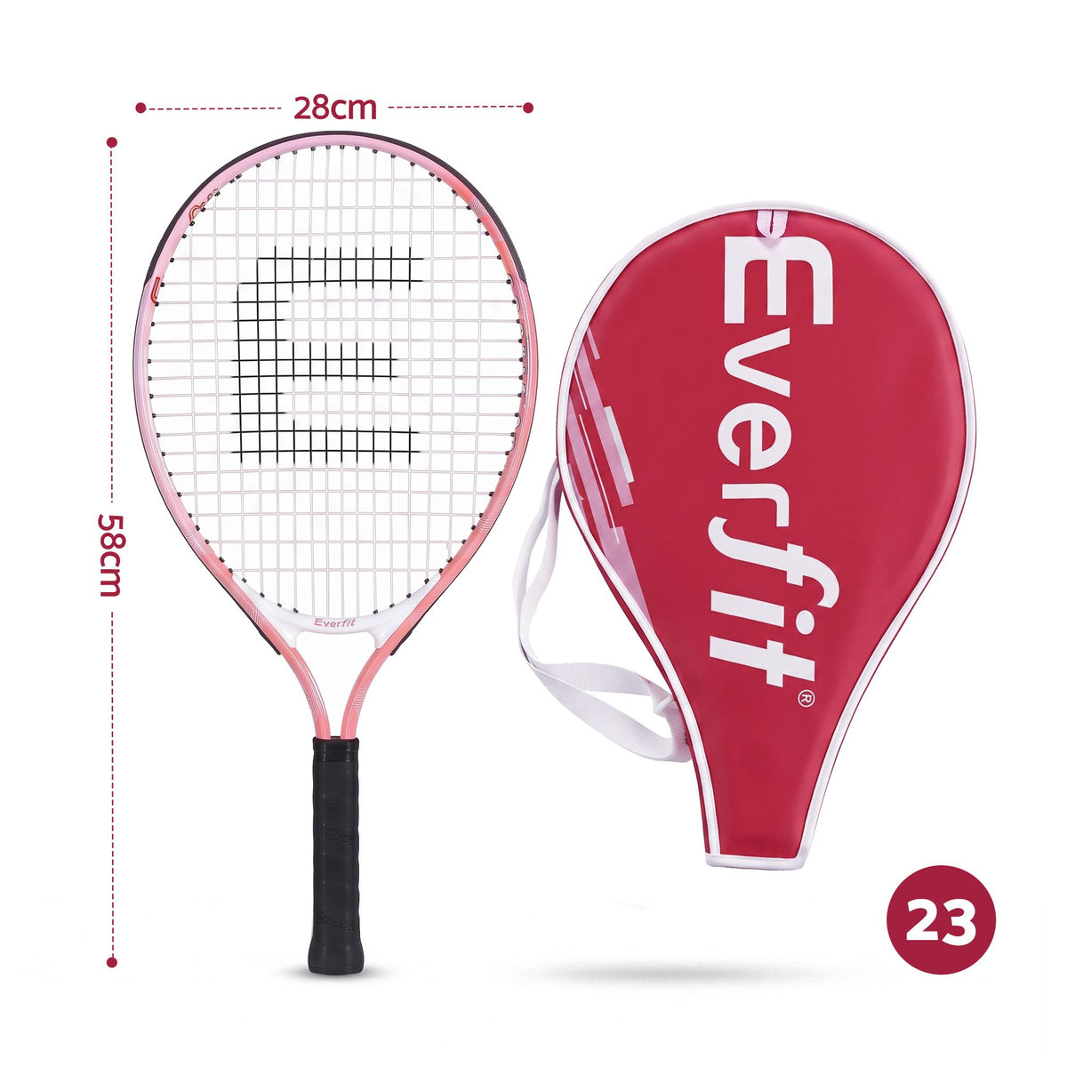 Everfit 23 Inch Tennis Racket Set of 2 Pack Lightweight Cushioned Grip Pink