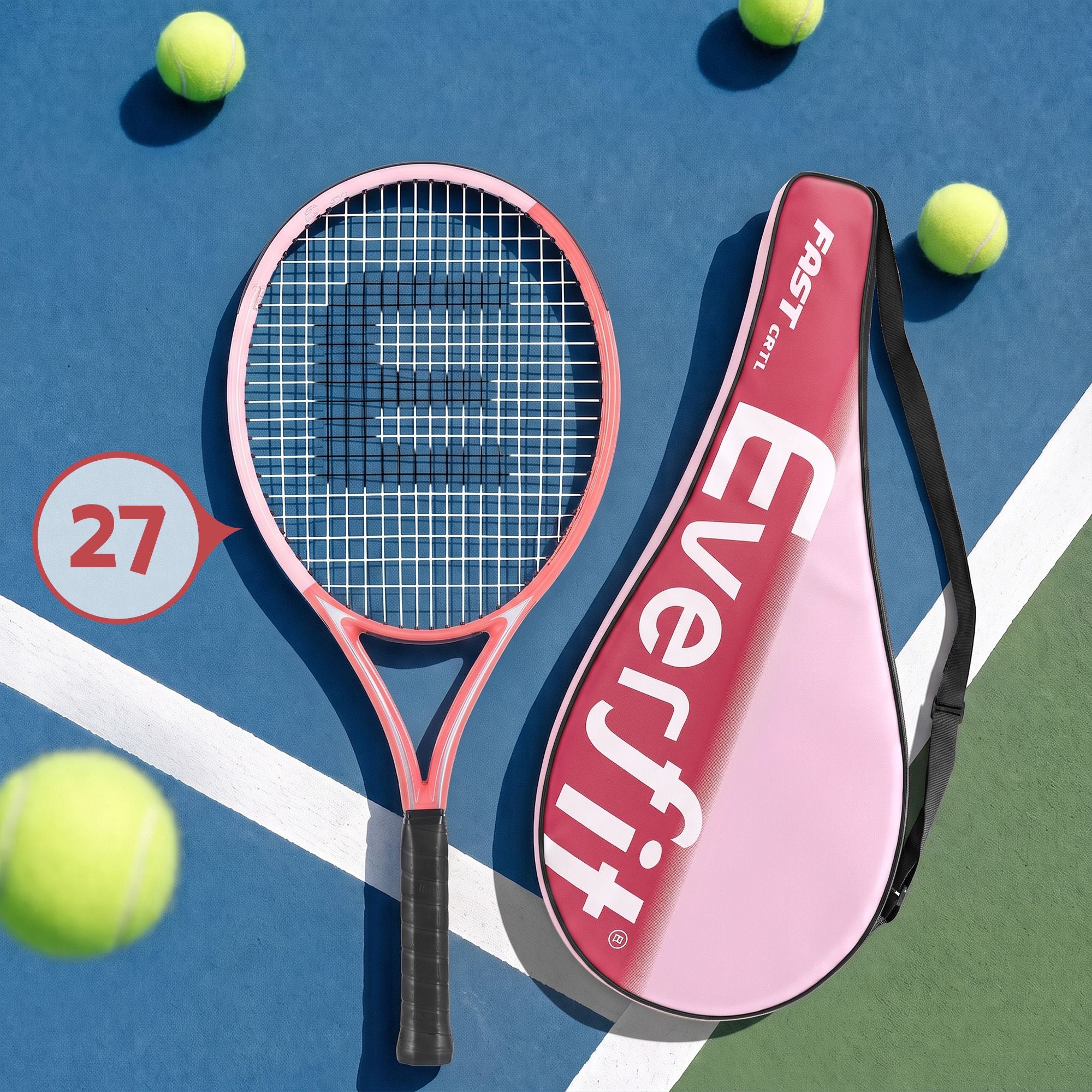 Everfit 27 Inch Tennis Racket Lightweight Racquet for Beginner Adult Players Pink