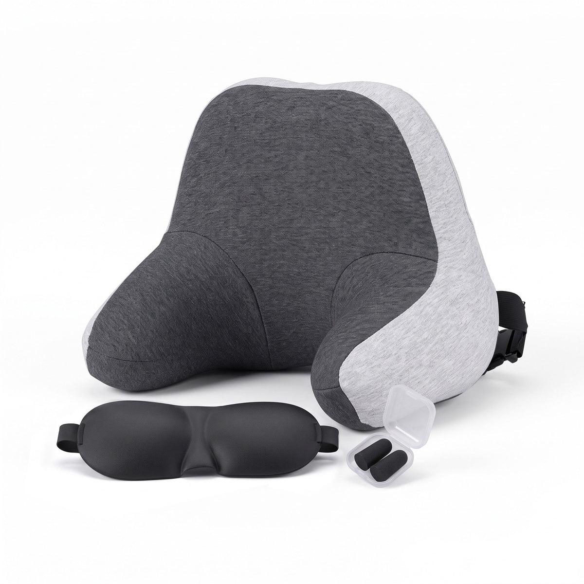 Wanderlite Travel Neck Pillow Portable for Airplane Memory Foam with Eyemask Earplugs Grey