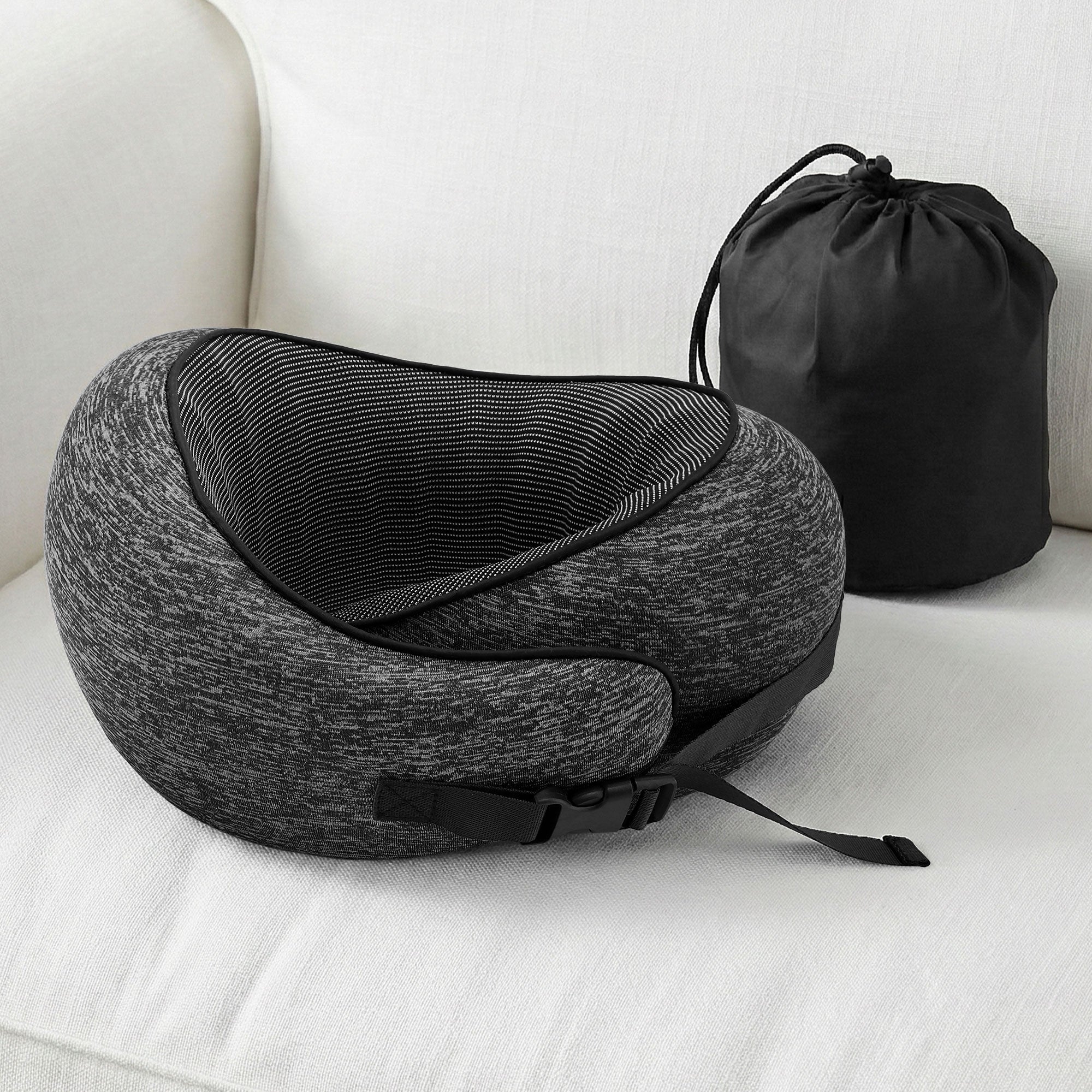 Wanderlite Travel Pillows for Airplanes Ergonomic Memory Foam Neck Pillow, Breathable & Washable Cover, Travel Bag Included, Airplane Pillow for Airplane, Car, Office and Home, Dark Grey