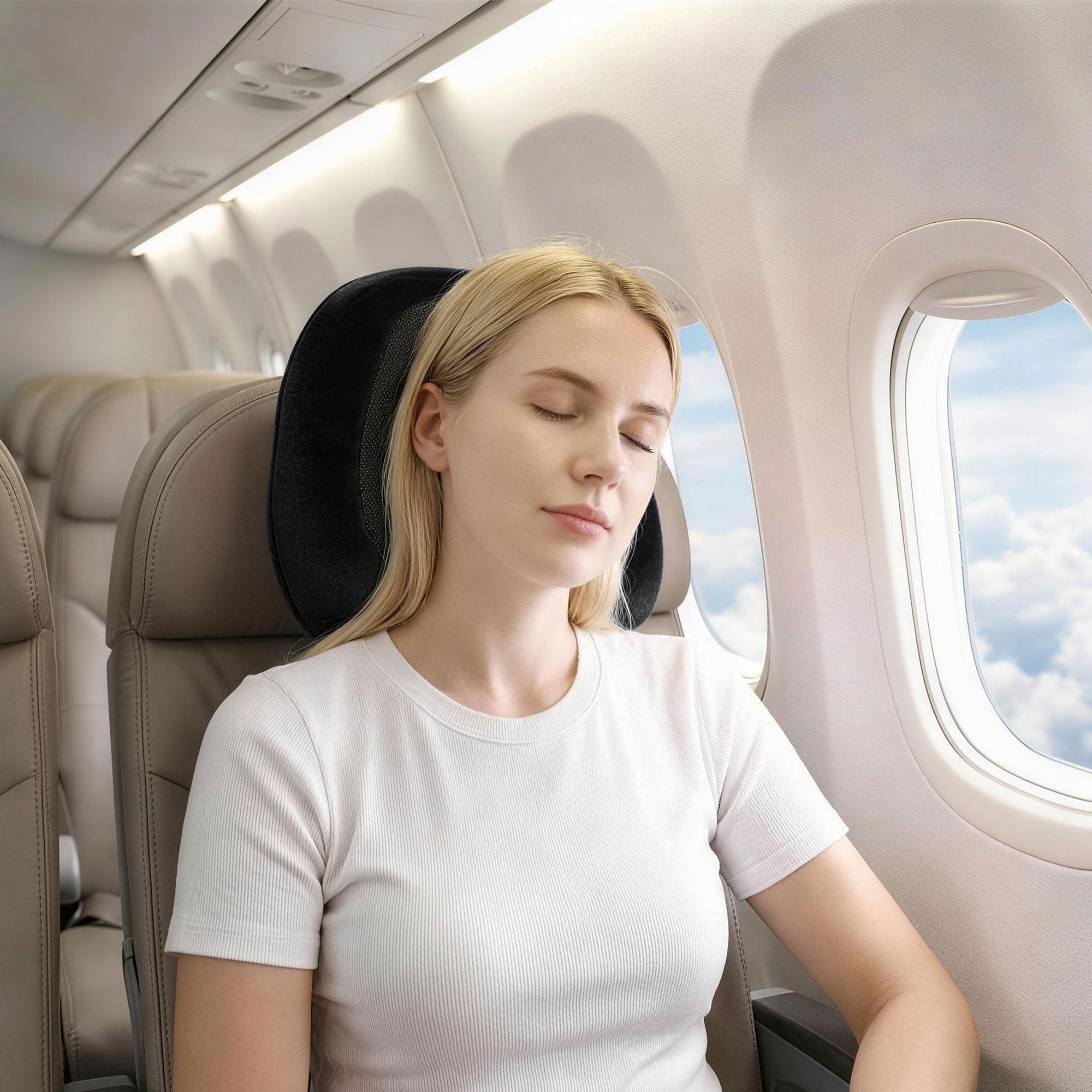 Wanderlite Travel Pillow for Airplanes Memory Foam Neck Pillows for Traveling, Soft & Washable Cover with Storage Bag, Portable Plane Accessories for Airplanes Offices Cars, Black