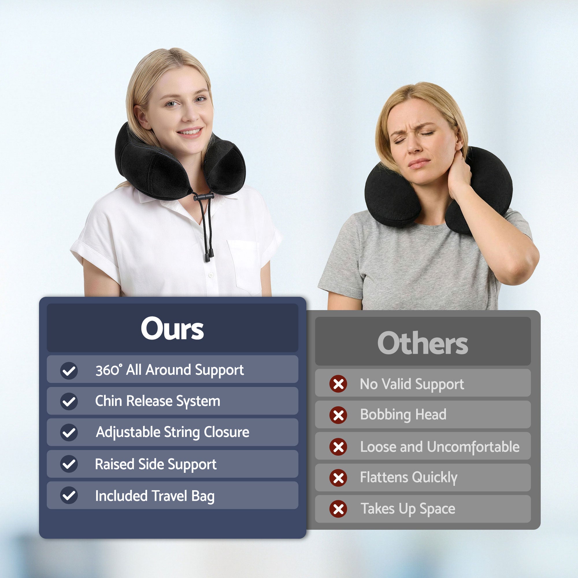 Wanderlite Travel Pillow for Airplanes Memory Foam Neck Pillows for Traveling, Soft & Washable Cover with Storage Bag, Portable Plane Accessories for Airplanes Offices Cars, Black