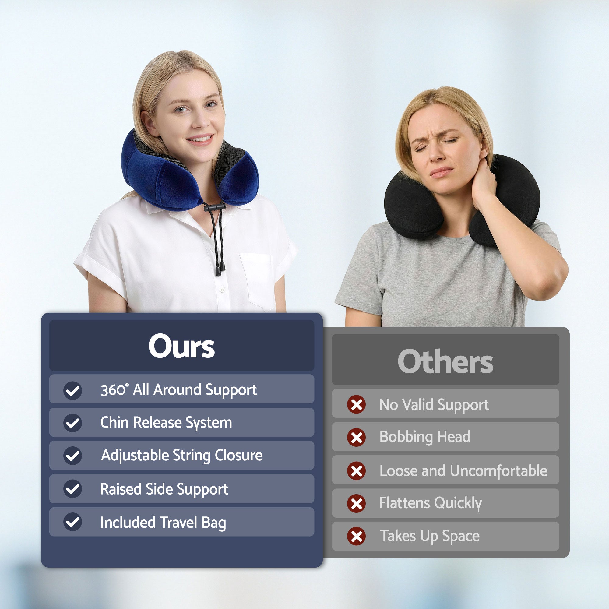 Wanderlite Travel Pillow for Airplanes Memory Foam Neck Pillows for Traveling, Soft & Washable Cover with Storage Bag, Portable Plane Accessories for Airplanes Offices Cars, Blue