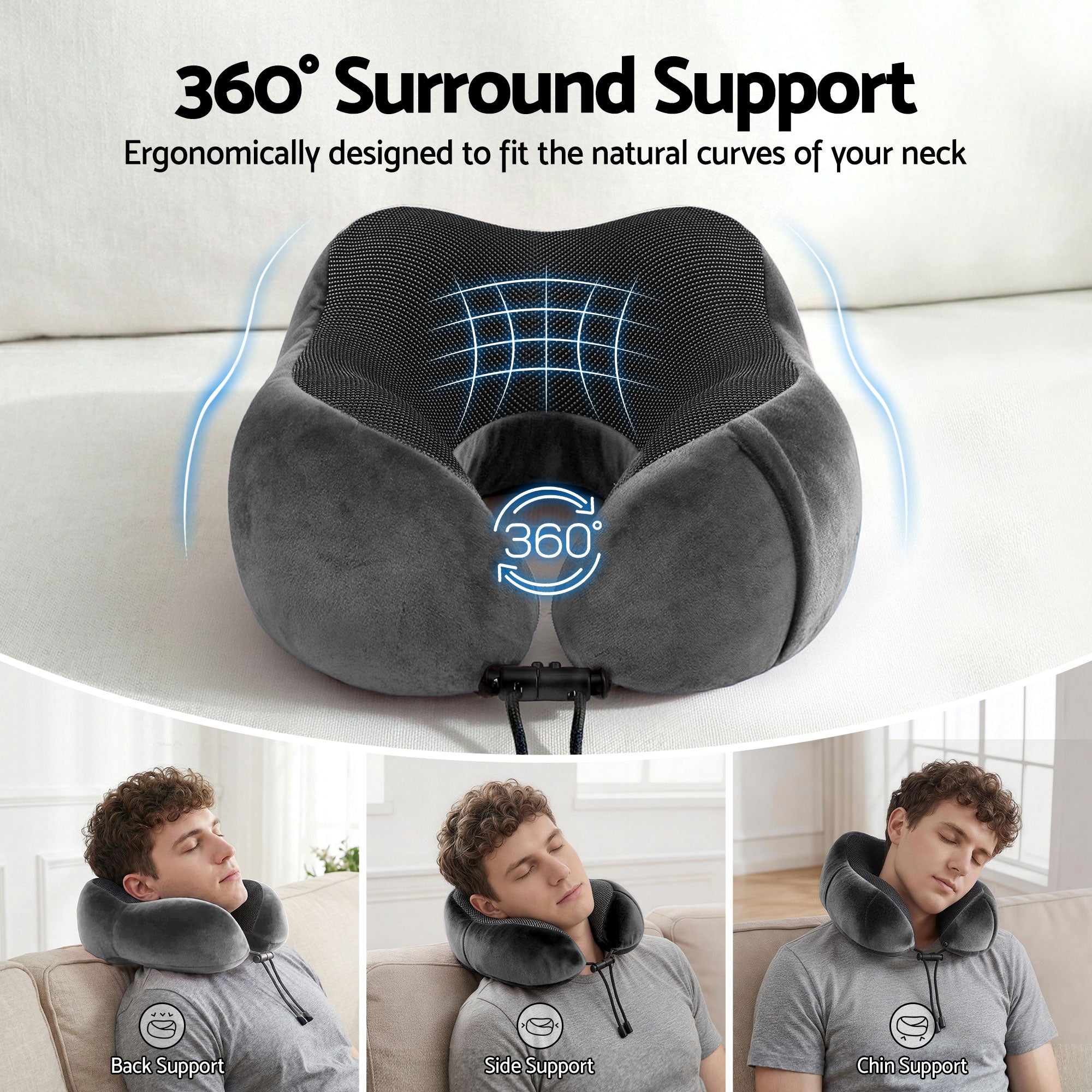 Wanderlite Travel Pillow for Airplanes Memory Foam Neck Pillows for Traveling, Soft & Washable Cover with Storage Bag, Portable Plane Accessories for Airplanes Offices Cars, Grey