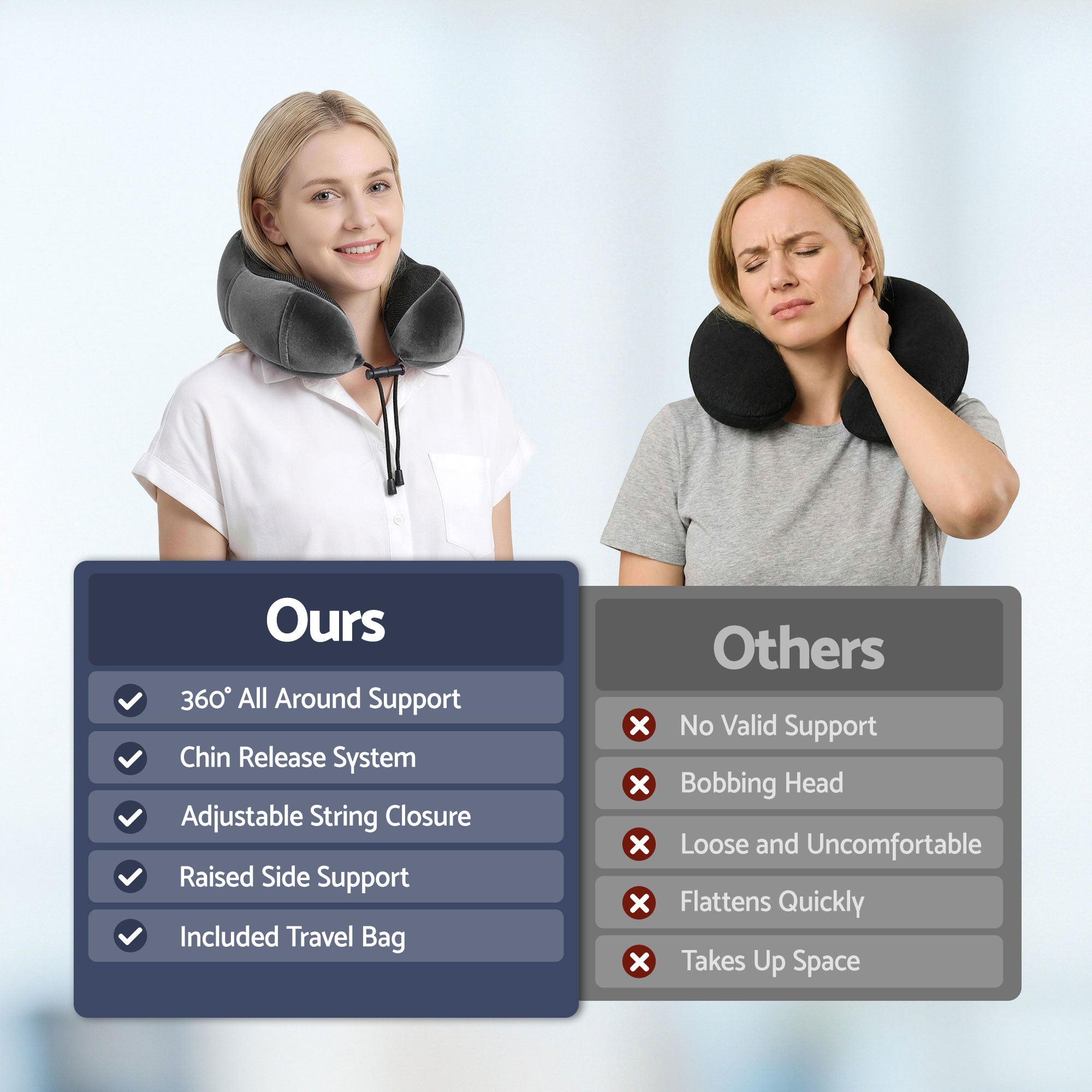 Wanderlite Travel Pillow for Airplanes Memory Foam Neck Pillows for Traveling, Soft & Washable Cover with Storage Bag, Portable Plane Accessories for Airplanes Offices Cars, Grey