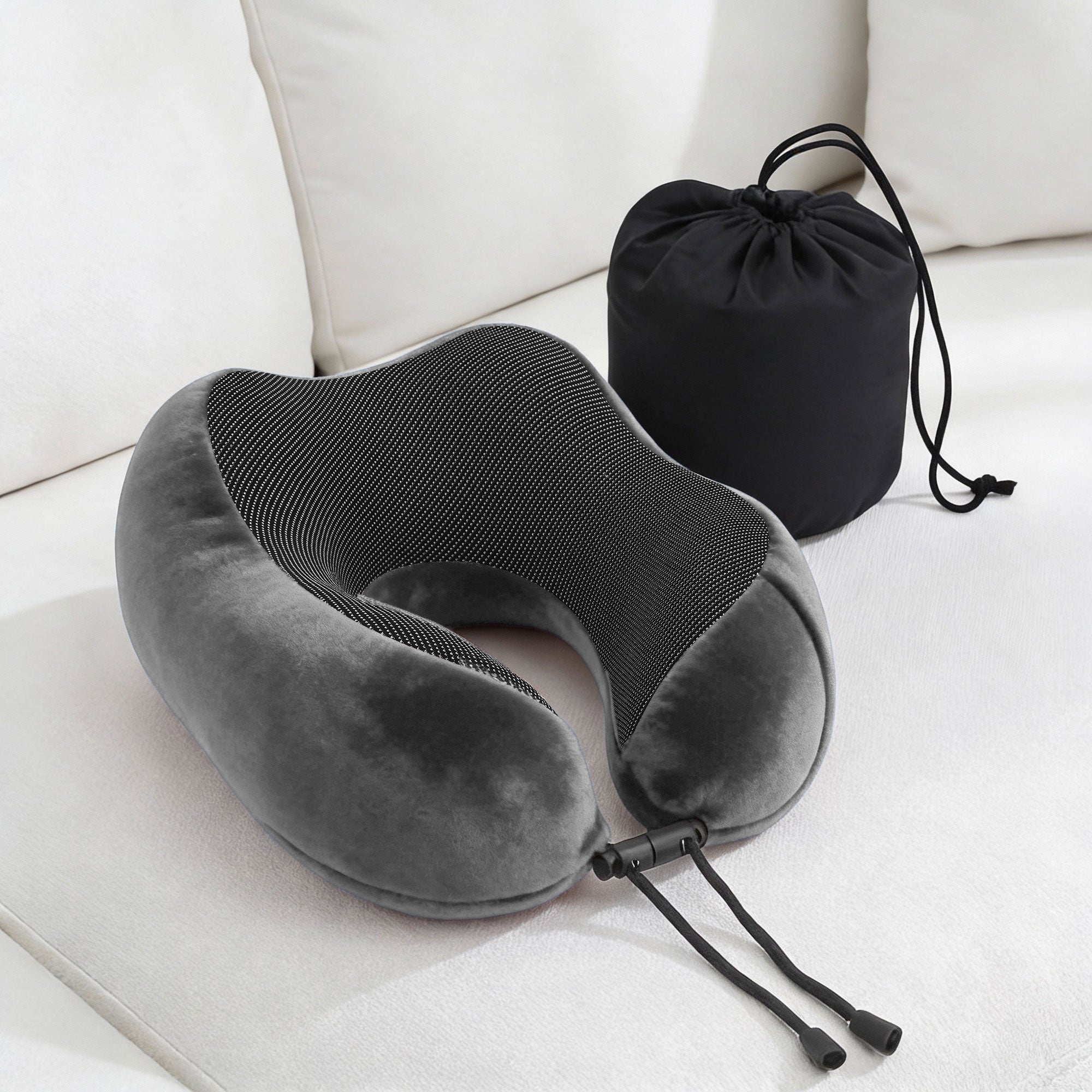 Wanderlite Travel Pillow for Airplanes Memory Foam Neck Pillows for Traveling, Soft & Washable Cover with Storage Bag, Portable Plane Accessories for Airplanes Offices Cars, Grey