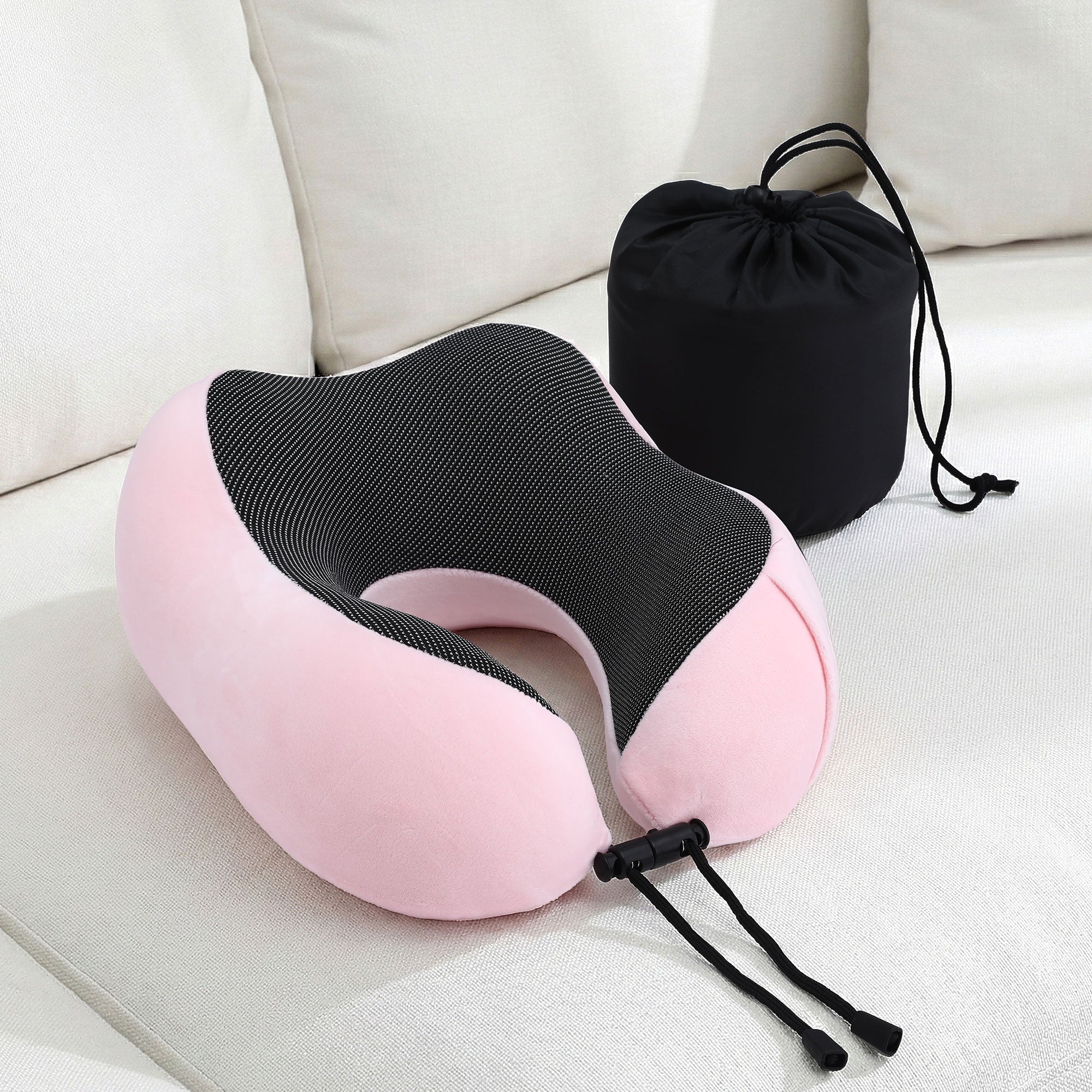 Wanderlite Travel Pillow for Airplanes Memory Foam Neck Pillows for Traveling, Soft & Washable Cover with Storage Bag, Portable Plane Accessories for Airplanes Offices Cars, Pink