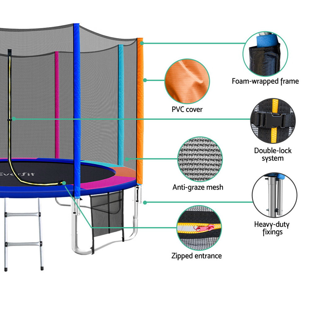 Everfit 12FT Kids Trampoline Ladder Enclosure Safety Net Round
