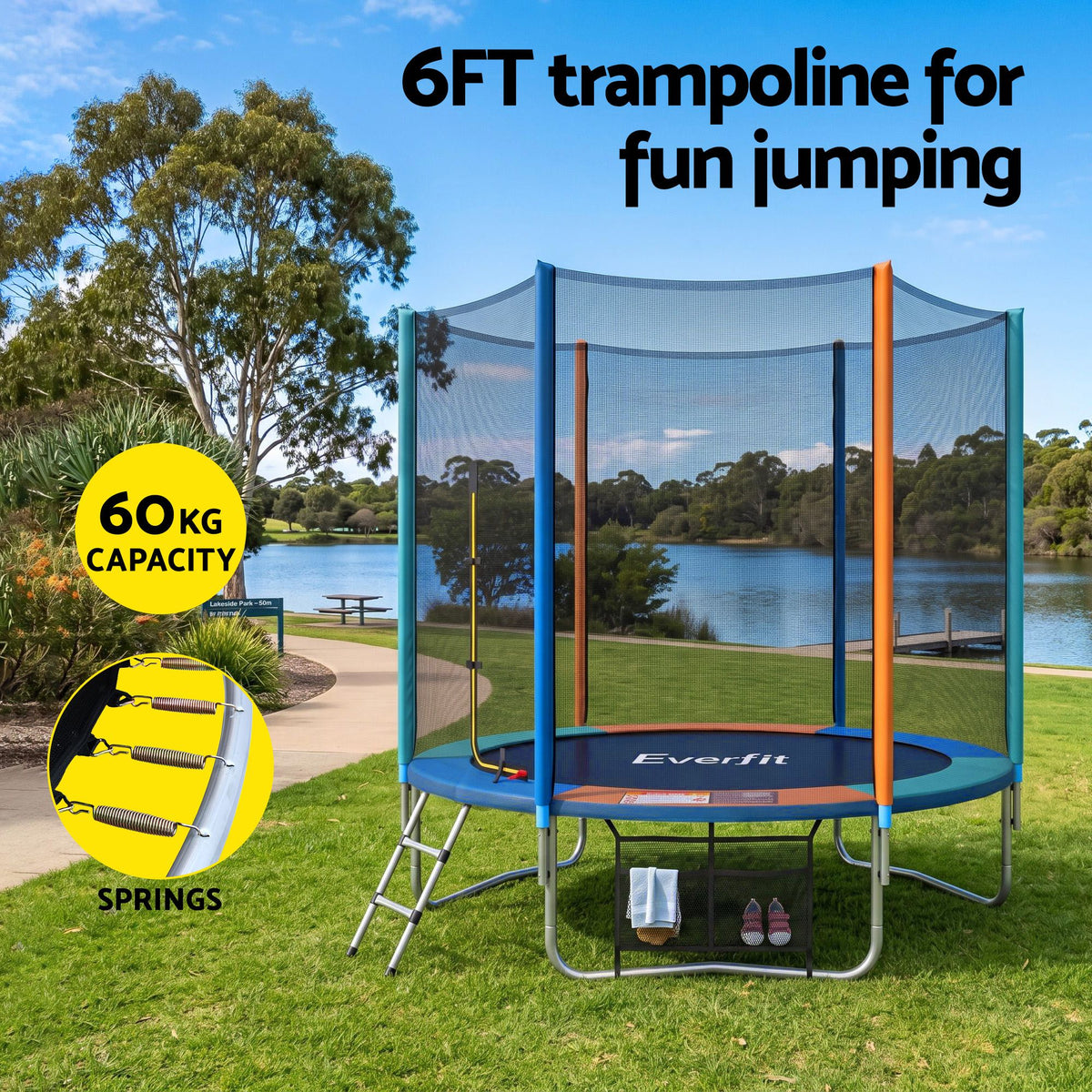 Everfit 6FT Kids Trampoline with Enclosure Net and Storage Bag