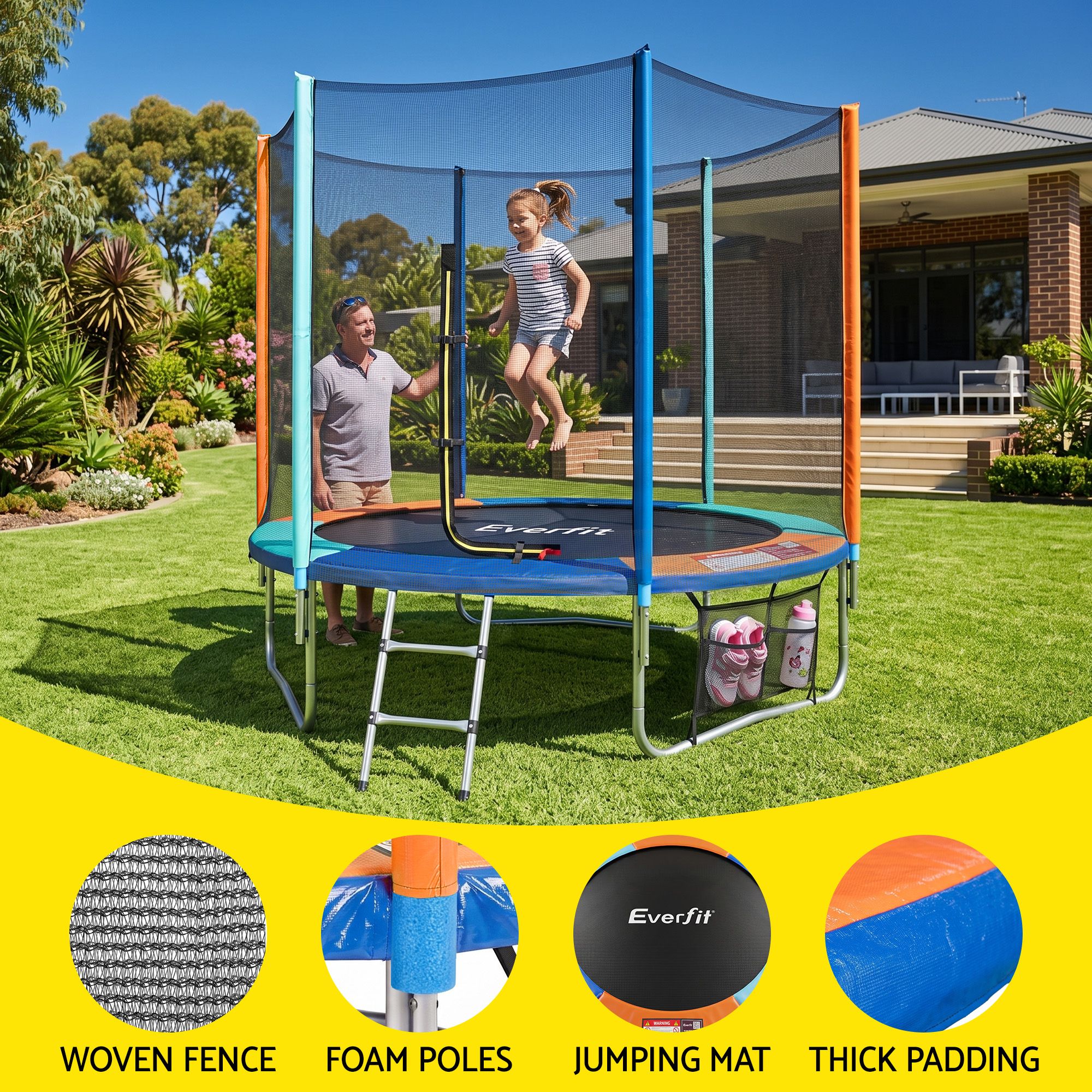 Everfit 6FT Kids Trampoline Rebounder with Enclosure Net Storage Bag