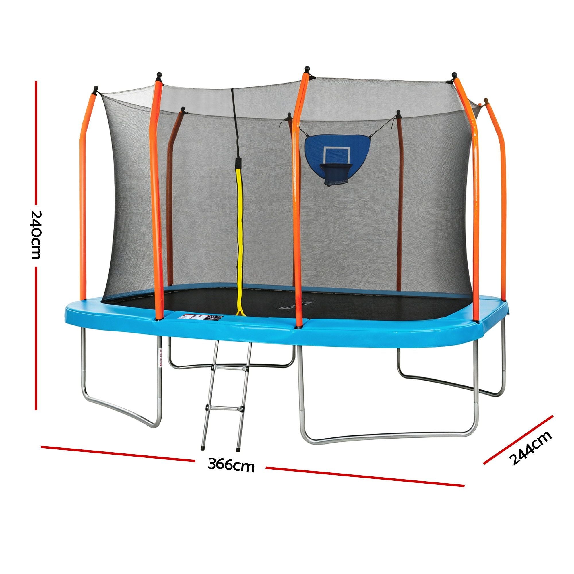 Everfit 12FT Kids Trampoline Rectangle Rebounder with Basketball Set Blue