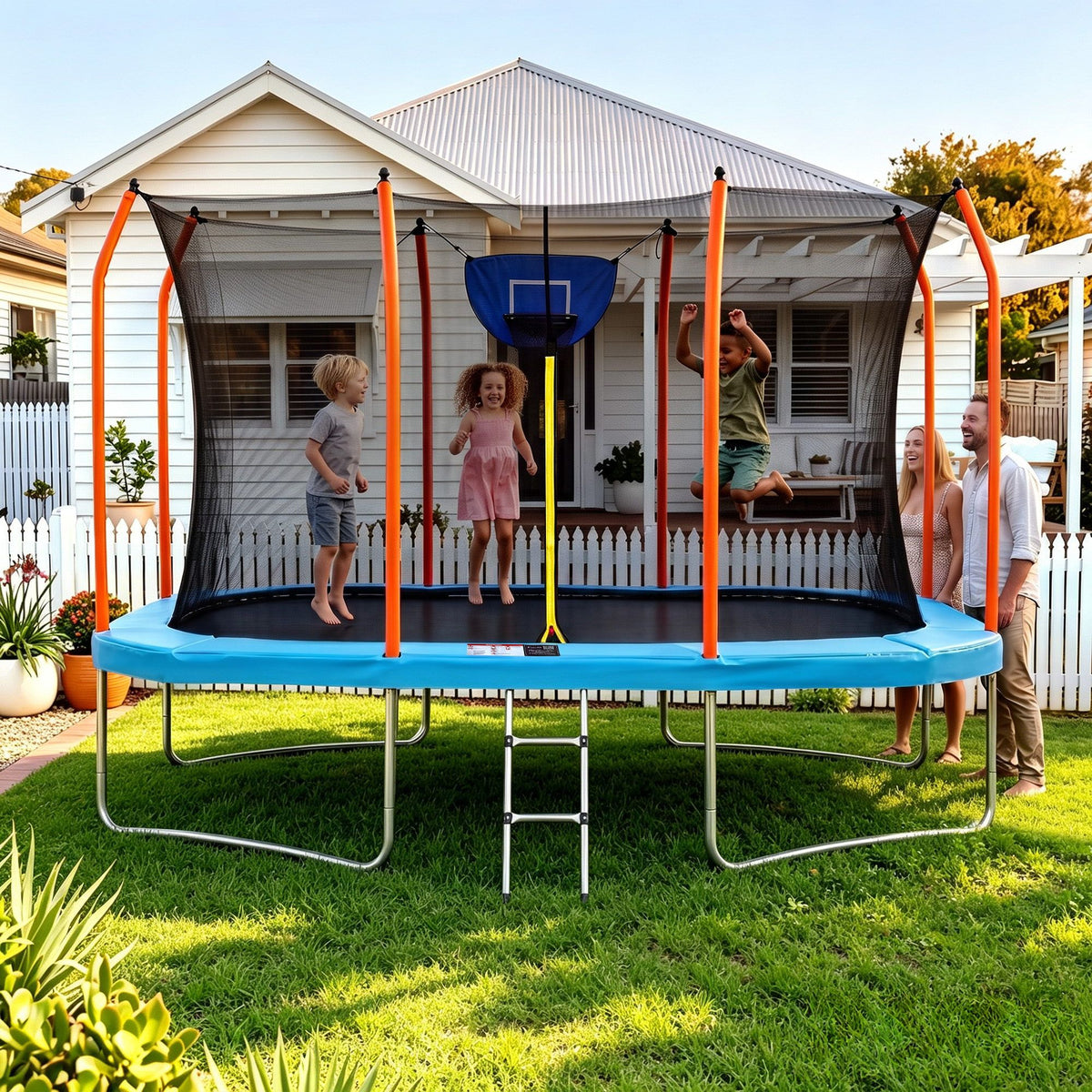 Everfit 12FT Kids Trampoline with Basketball Set Blue