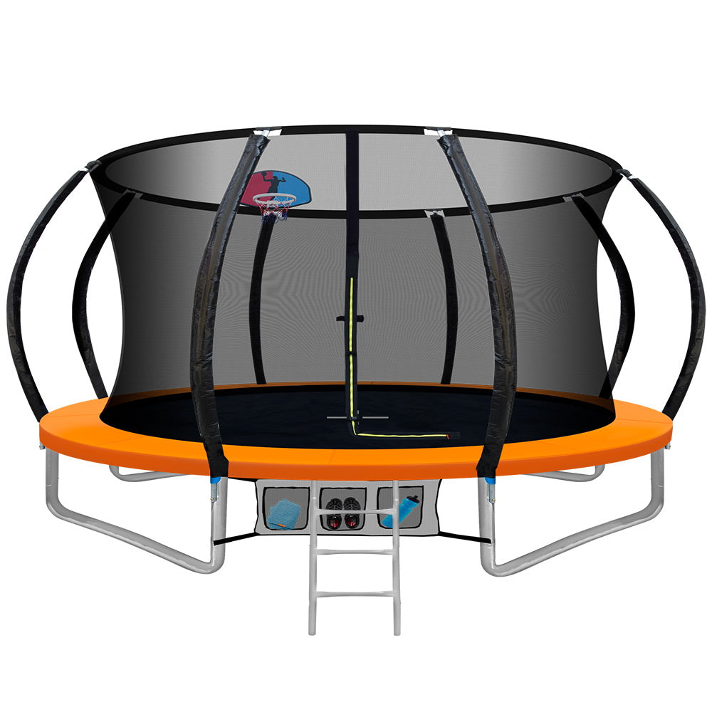 Everfit 12FT Kids Trampoline Orange Safety Net Ladder Basketball Set